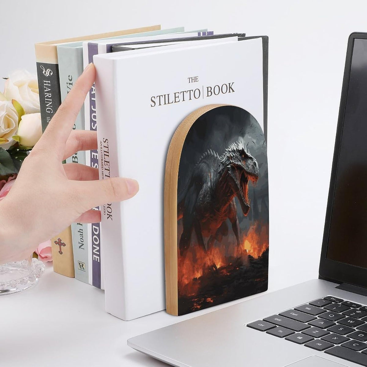 Red Magma Flying Dragons Wooden Bookend Non-Slip Book Ends Heavy Duty Book Stopper with Metal Base Books Holderd Decorative Bookends Stands Firmly for Office Supplies