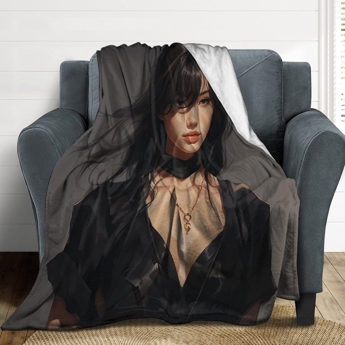 Character in Black Dress Throw Blanket for Couch Super Soft Warm Lightweight Throw Blankets Cozy Flannel Bed Blanket Cute Decorative Blankets for All Seasons Home Decor Gift 50"*60"（130 * 150cm）