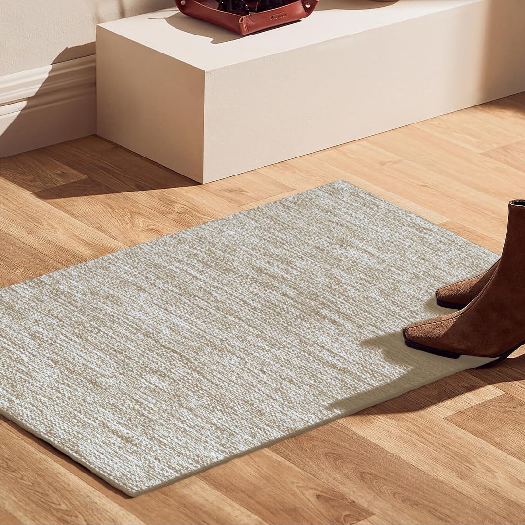 Hand Woven Area Rug 2x3 Feet - Rustic Farmhouse Boho Accent Rug for Living Room Bedroom Kitchen Entryway Floor Mats - Ideal for High Traffic Areas 100% Cotton Rag Rug Natural