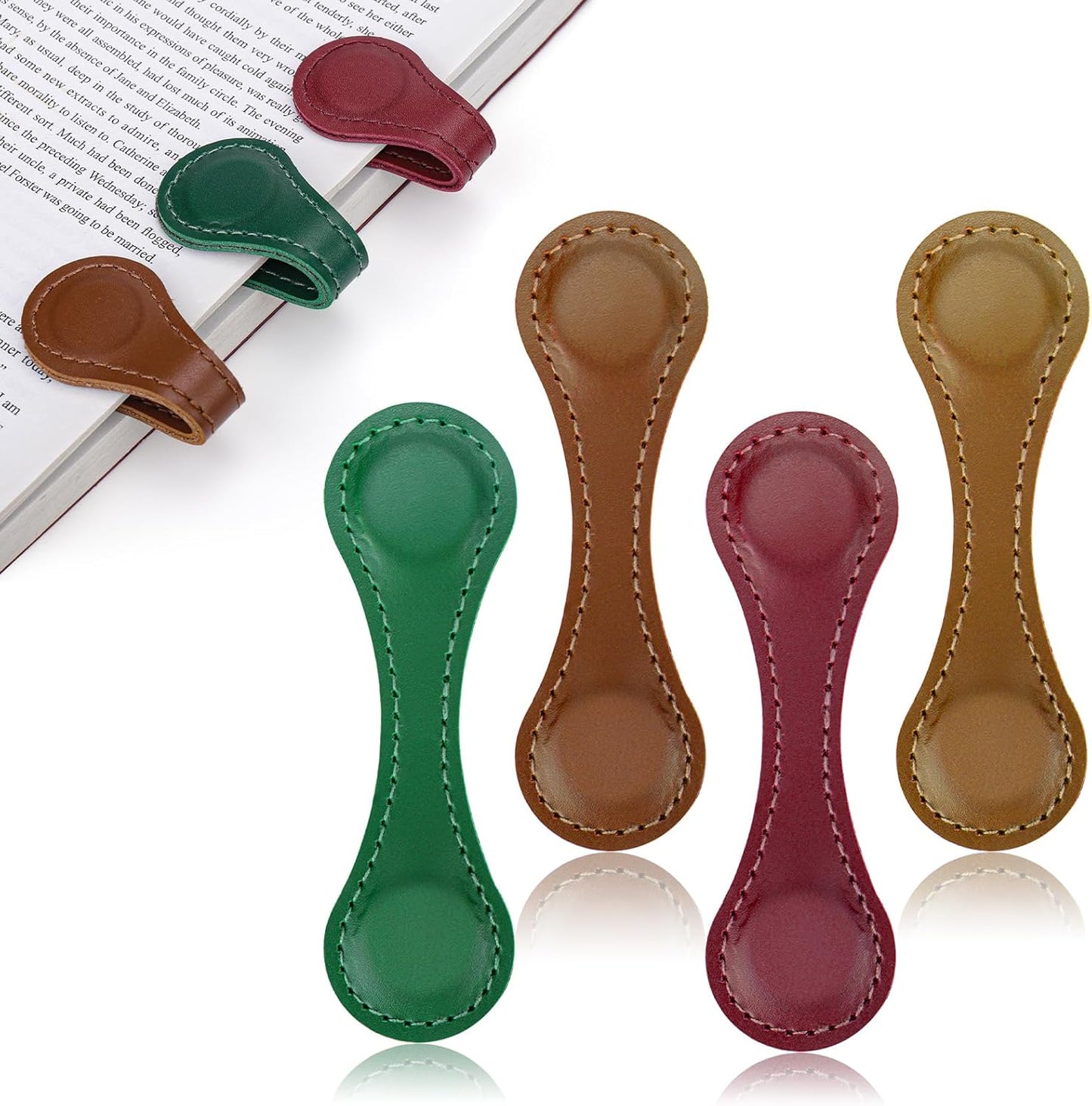 Mity rain 4PCS Magnetic Bookmarks, Magnetic Bookmarks Leather for Women, Double-Sided Vintage Book Mark Clip Gift for Book Lover Readers Men Women Teachers Students, Book Accessories