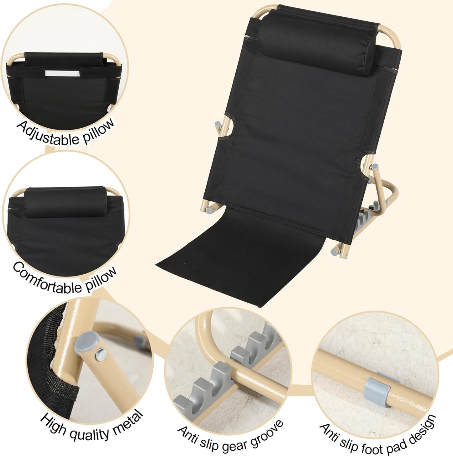 Menkxi Lifting Bed Backrest Portable Folding Adjustable Sit up Back Rest Multifunction Chair for Bed Change Angle of Backrest for Elderly Patients Back Neck Lumbar Support (Black,28.4 Inch)