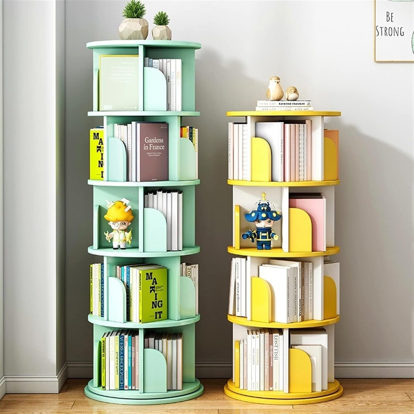 Rotating Bookshelf, Simple Student Storage Shelf Picture Book Shelf for Living Room Bedroom Simple Bookcase MINGPING (Color : Blue 46x46x126cm) (Oak Color 46x46x157cm)
