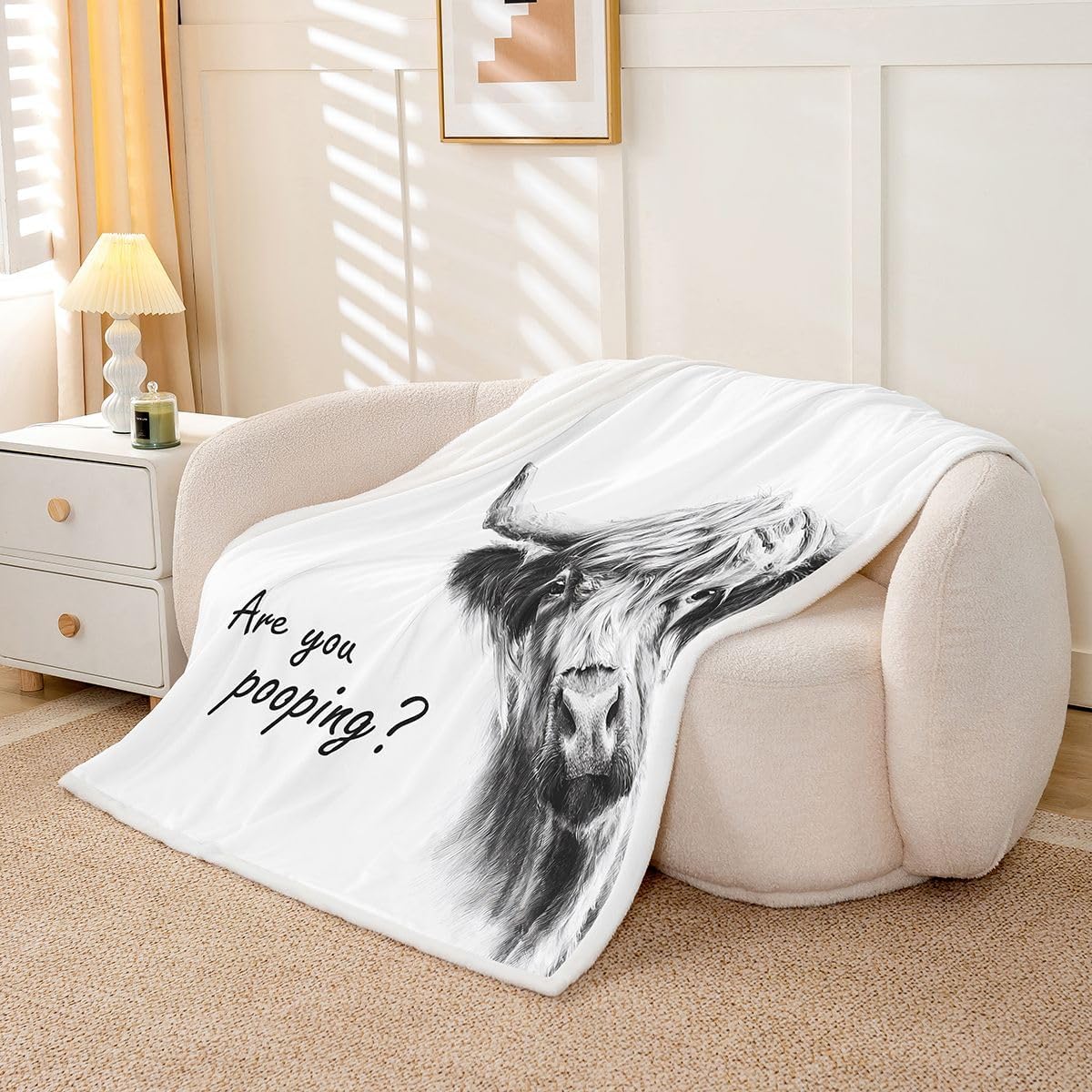 Feelyou Highland Cow Sherpa Throw Blanket for Couch Farmhouse Super Soft Cozy Fleece Cute Animal Blanket for Winter, Plush Throw White Baby 30"x40" Cartoon All Season