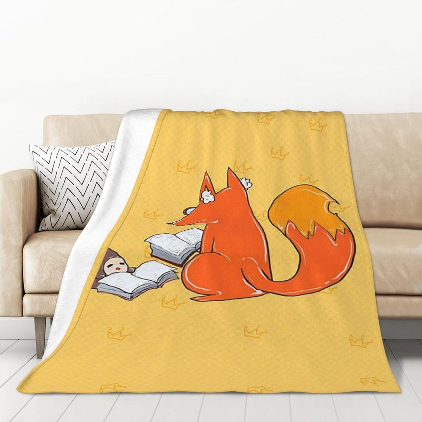 Custom Designed Weighted Blanket - Unique Pattern, Soft Fleece Throw for Women & Men, Cozy Couch & Bed Blankets, Warm Winter Comfort 320g Flannel Curious Reading Fox