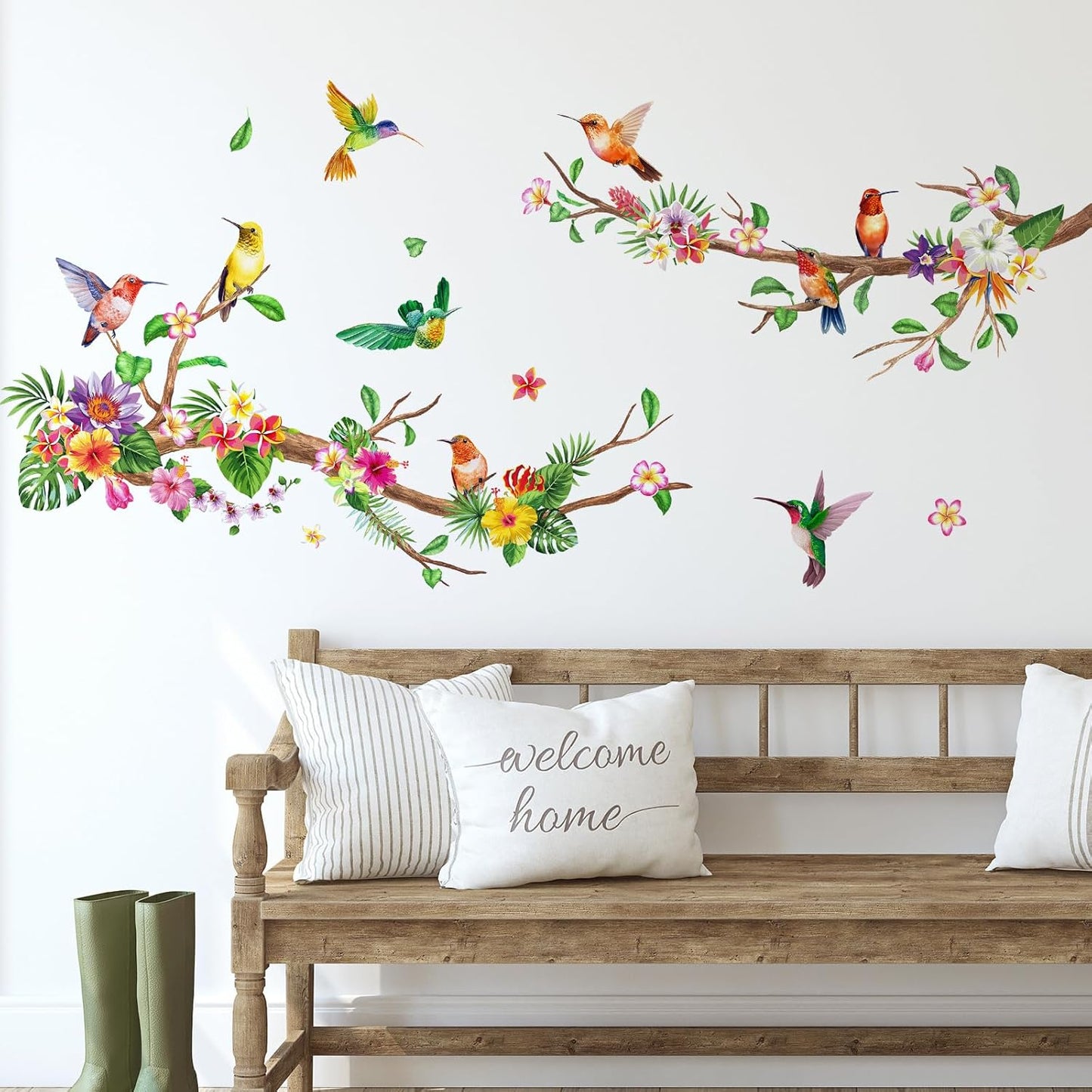 Zonon 6 Pcs Flowers Wall Decals Stickers Vinyl Removable Peel and Stick Colorful Dragonflies Floral Wall Murals Decor for Bedroom Living Room Nursery(Hummingbirds)