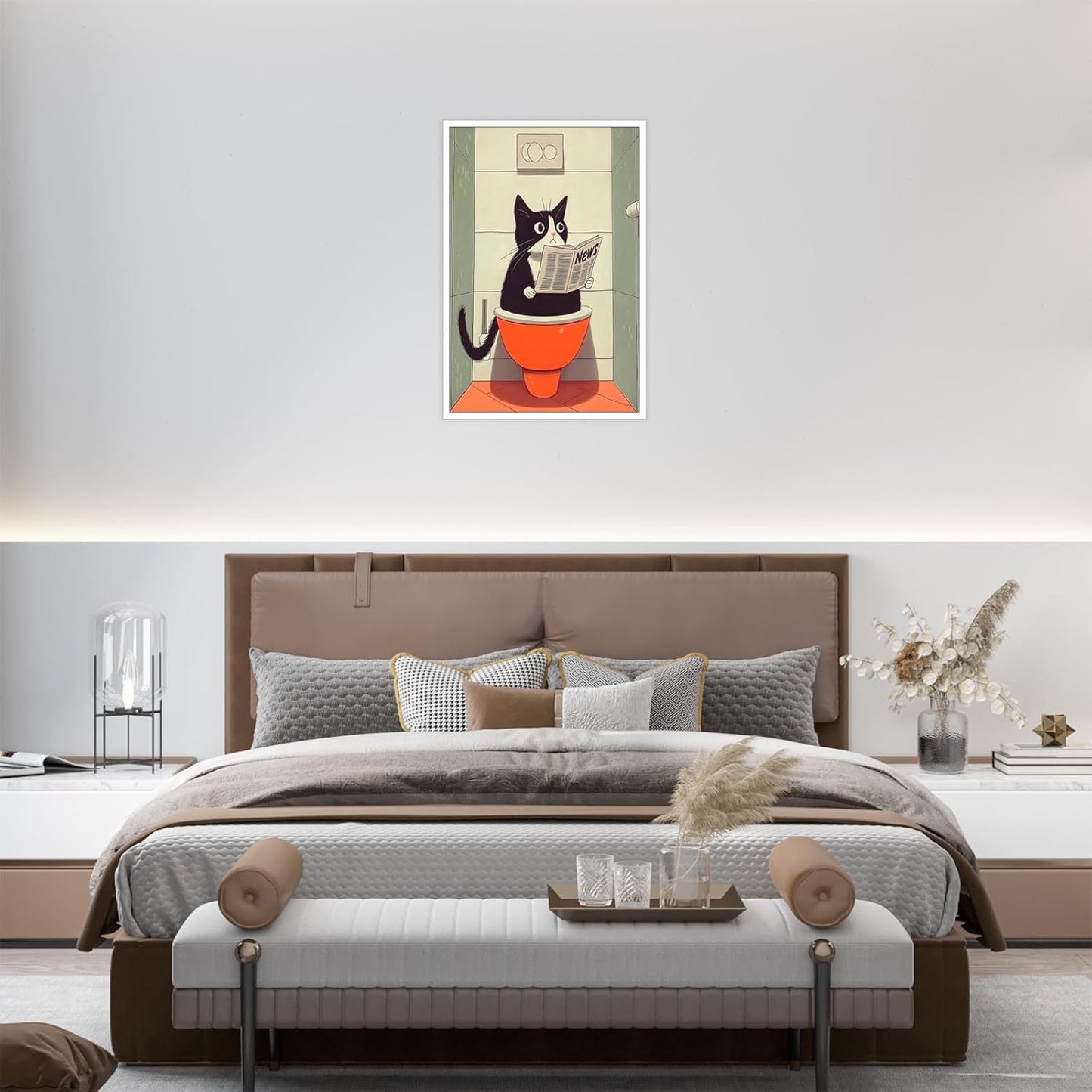 Generic Funny Black Cat Wall Art Poster - Cat Reading Newspaper On Toilet - 12x16in Unframed - Bathroom, Bedroom, Living Room, Office, Kitchen
