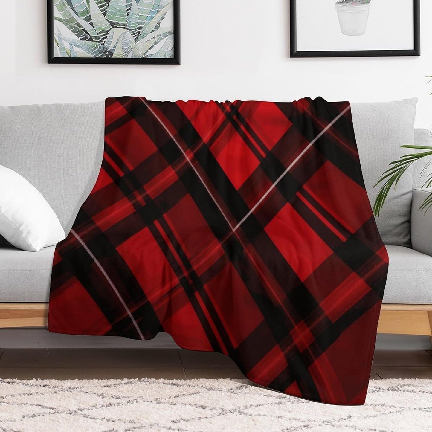 Red and Black Plaid Blanket Super Soft Lightweight Throw Blanket Cute Cozy Warm Bed Blanket Decorative Fuzzy Blanket All-Season Home Decor Gift for Sofa Couch Living Room 40"*50" （100 * 130cm）