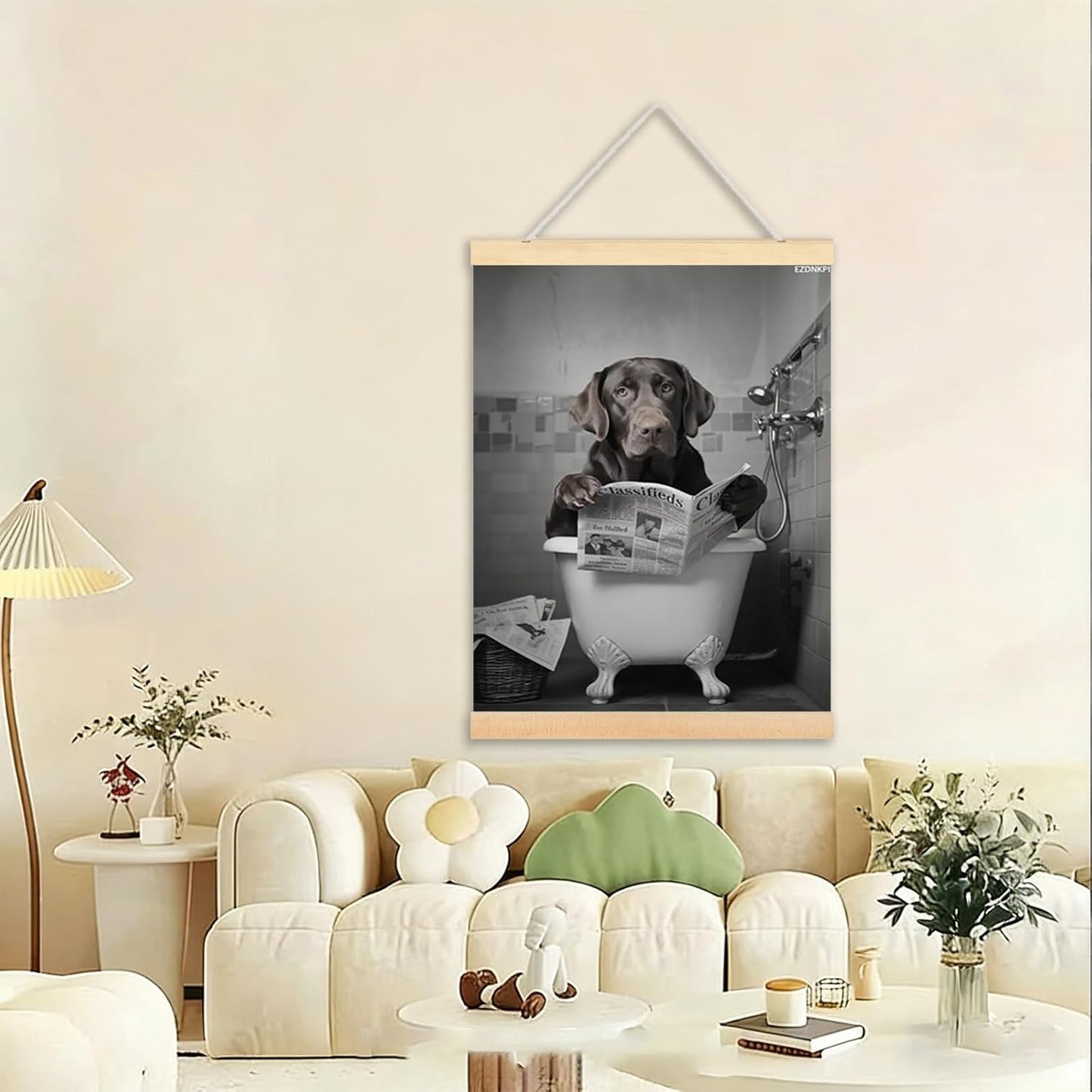 Retro Chocolate Retriever Bathroom Wall Art Print Reading Lab in Bathtub Quirky Toilet Humor Poster Aesthetic Posters for Living Room Bedroom Home Decor Framed 24x36 Inch