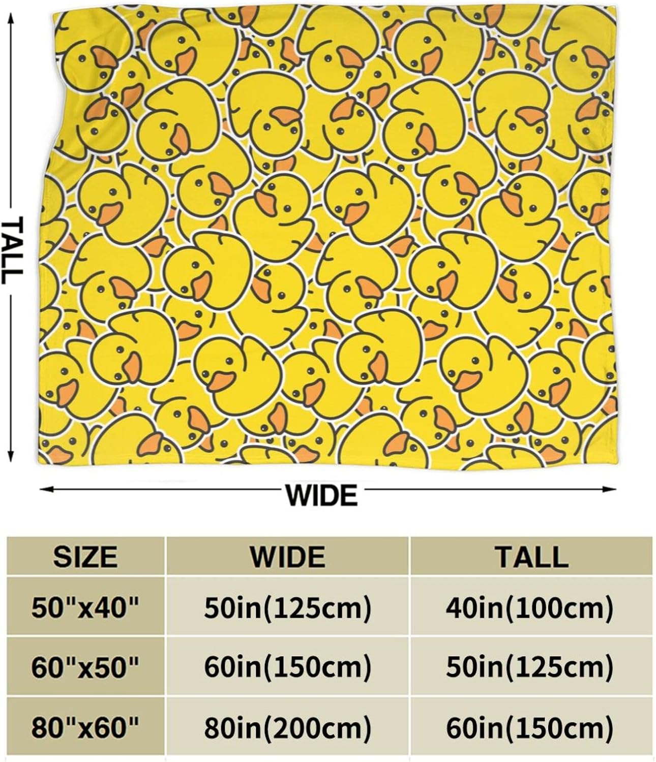 Perinsto Cute Rubber Ducky Throw Blanket Ultra Soft Warm All Season Yellow Cartoon Ducks Decorative Fleece Blankets for Bed Chair Car Sofa Couch Bedroom 80"X60"