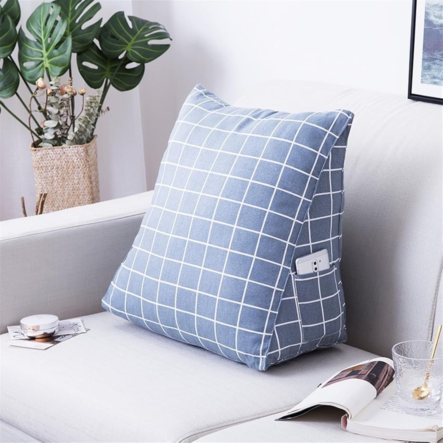 Reading Pillow Bed Wedge Large Adult Backrest Lounge Cushion Lumbar Support Pillow for Office Chair Couch Triangular Cushion Pillow Cover Machine Washable (Color : 01, Size : 45x25x50 cm)