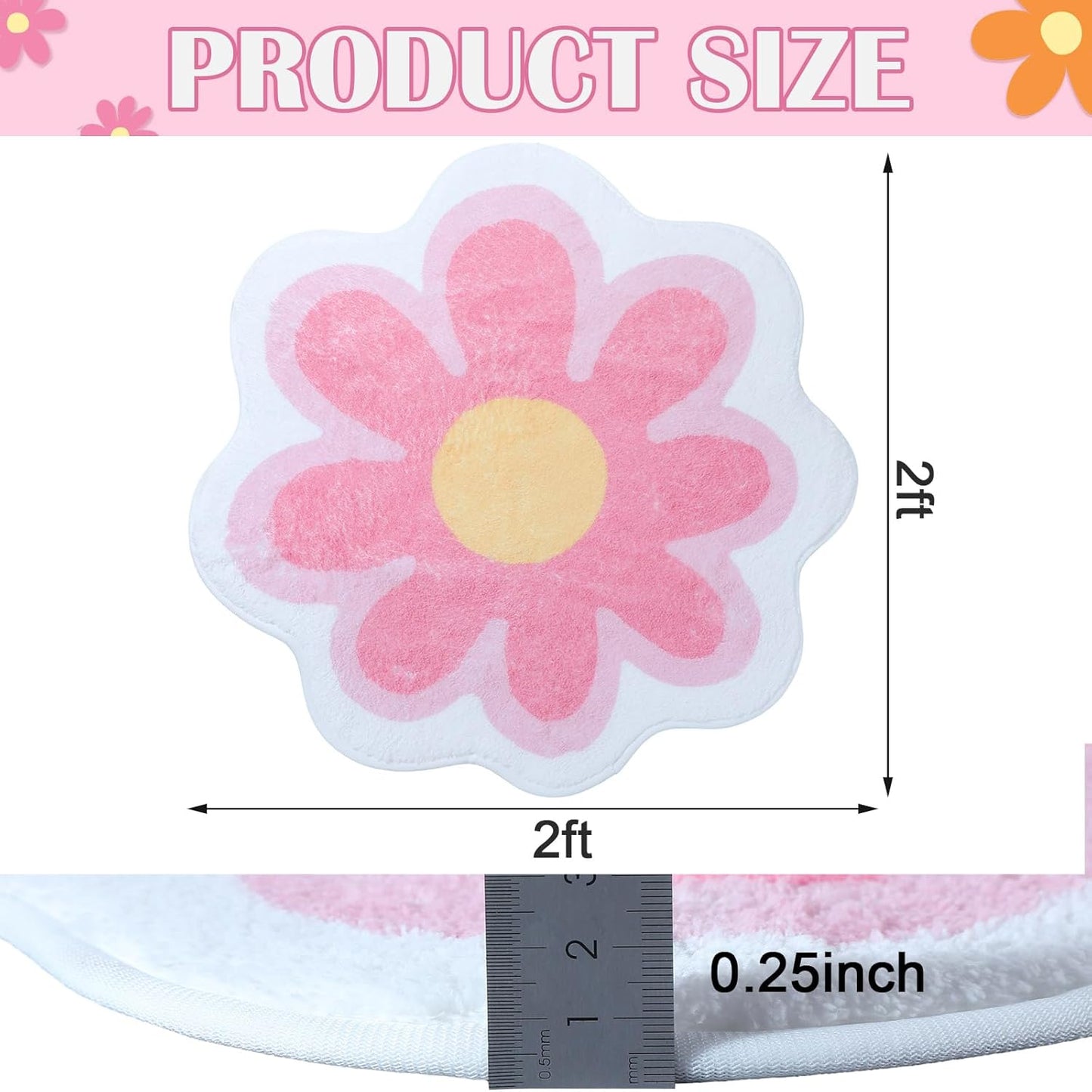 Tinideya Aesthetic Cute Flower Round Area Rug Non Slip Circle Soft Fluffy Flower Rug Indoor Floor Mat Carpet for Girls Bedroom Bathroom Living Room Sofa Nursery Decor(Pink, 2 ft)