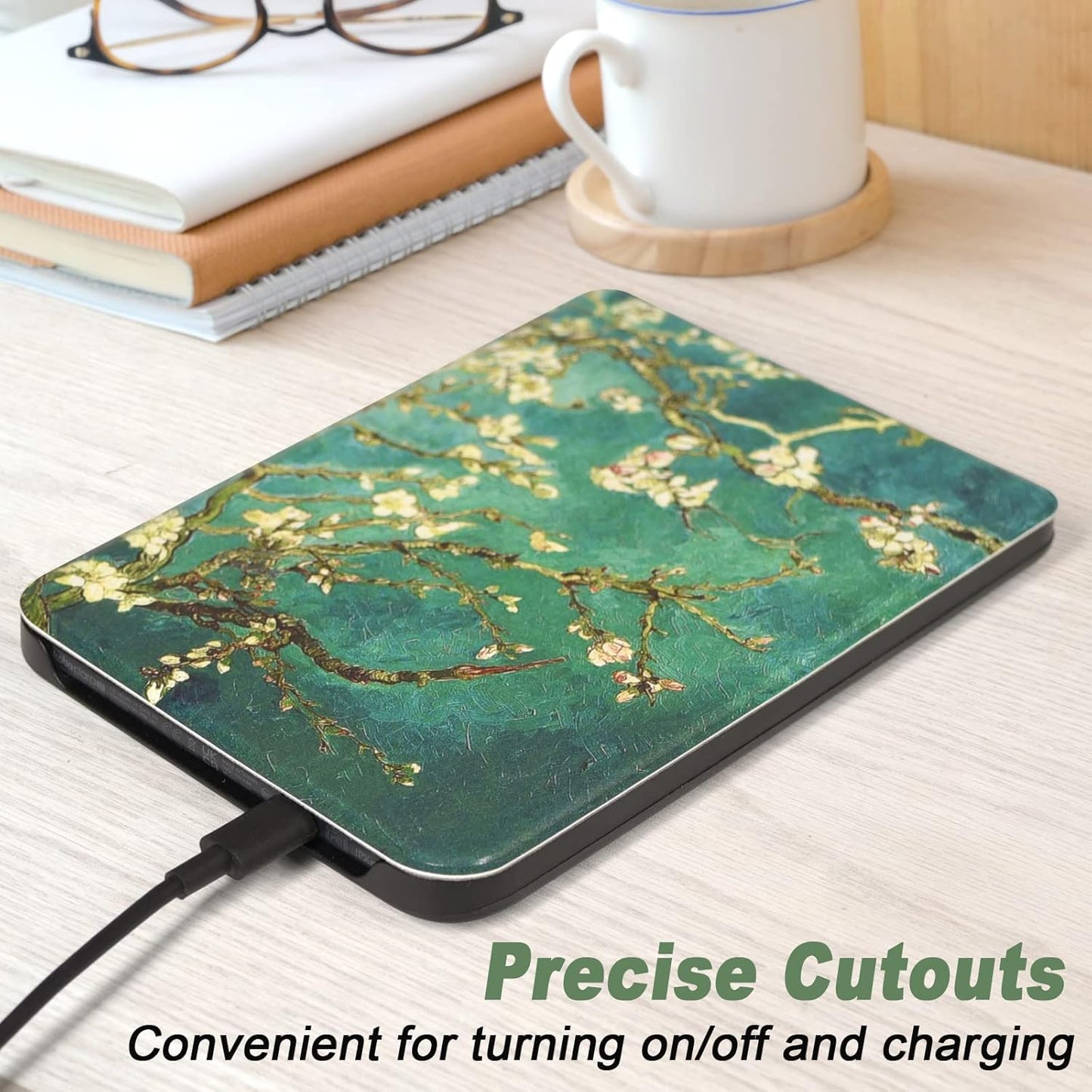 DMLuna Case for Kobo Clara / Clara 2E 6" - Ultra Slim Lightweight Folio Premium PU Leather Protective Cover with Auto Sleep/Wake Function, Almond Blossom
