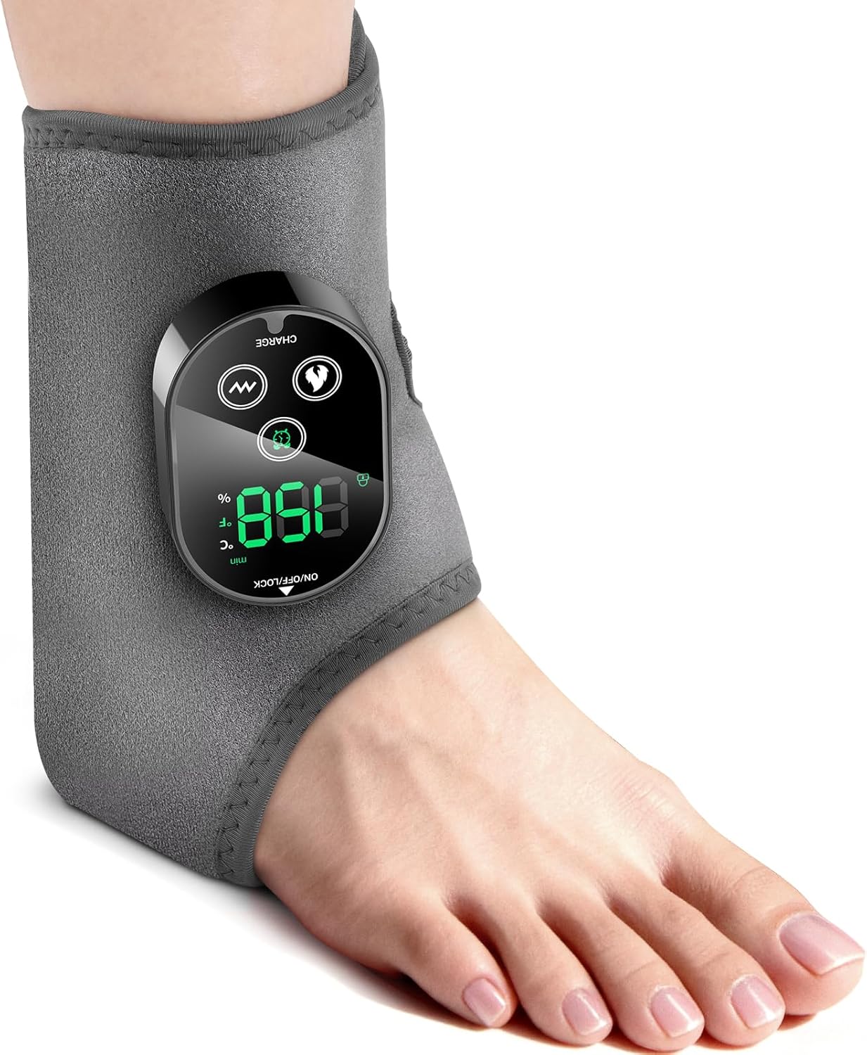 Cordless Foot Ankle Massager for Pain Relief, Ankle Heating Pad with Massage, Foot Massager with Heat, Adjustable Timer, 6 Heat Levels, 3 Vibration Modes, Single One