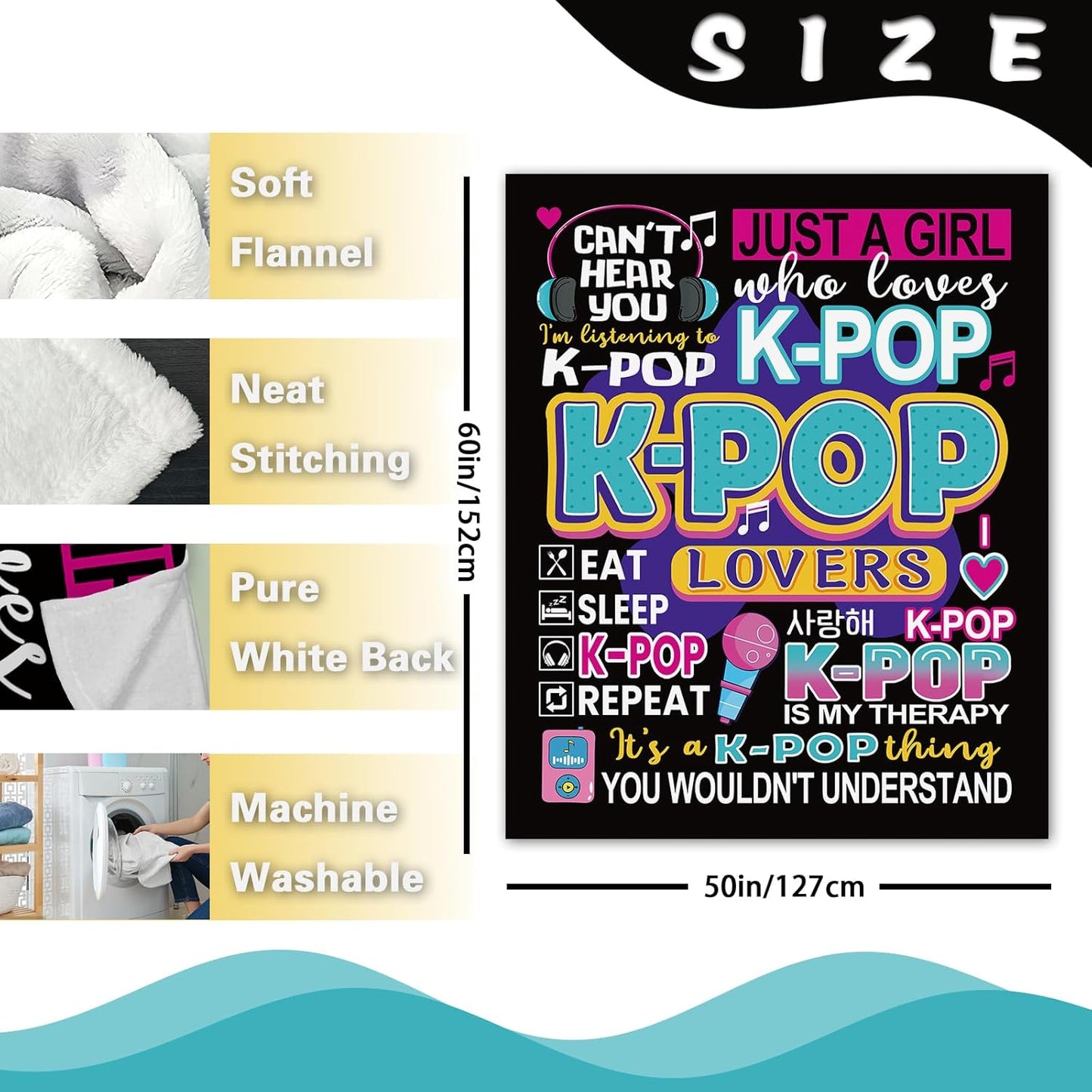 Kpop Gifts for Women Girls Teen Flannel Throw Blanket, Korean Pop Music Present for Korea Friends K-Pop Lovers Fans, Funny Soft Bedding Sofa Blanket Birthday Ideas 50" x 60"