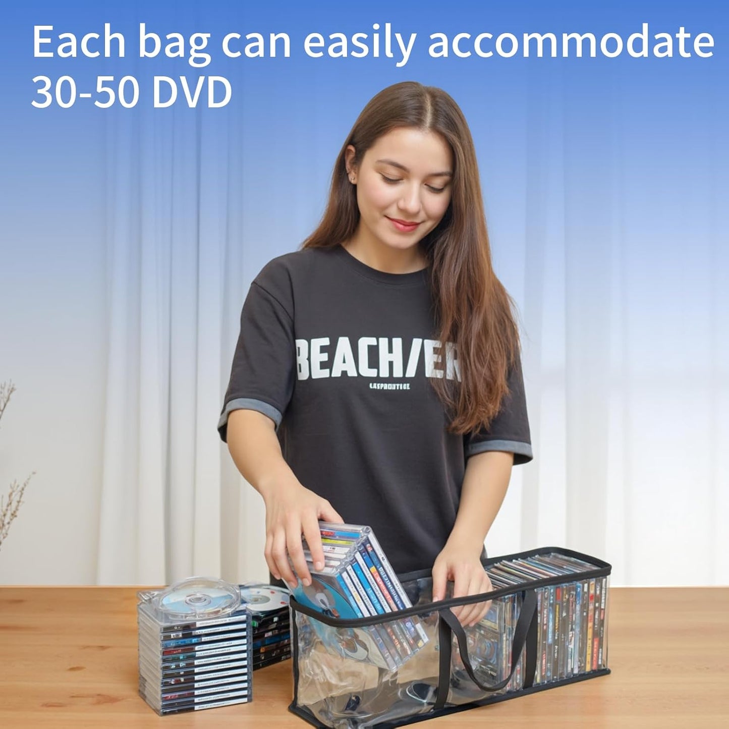 DVD Storage Bags, Media Organizer Bags for DVDs, CDs, Blu Ray Disc, Movie Cases, VHS Box, Video Game Disks, Albums, Books, Clear Plastic Holders with Carrying Handles (Black, 4Pack)