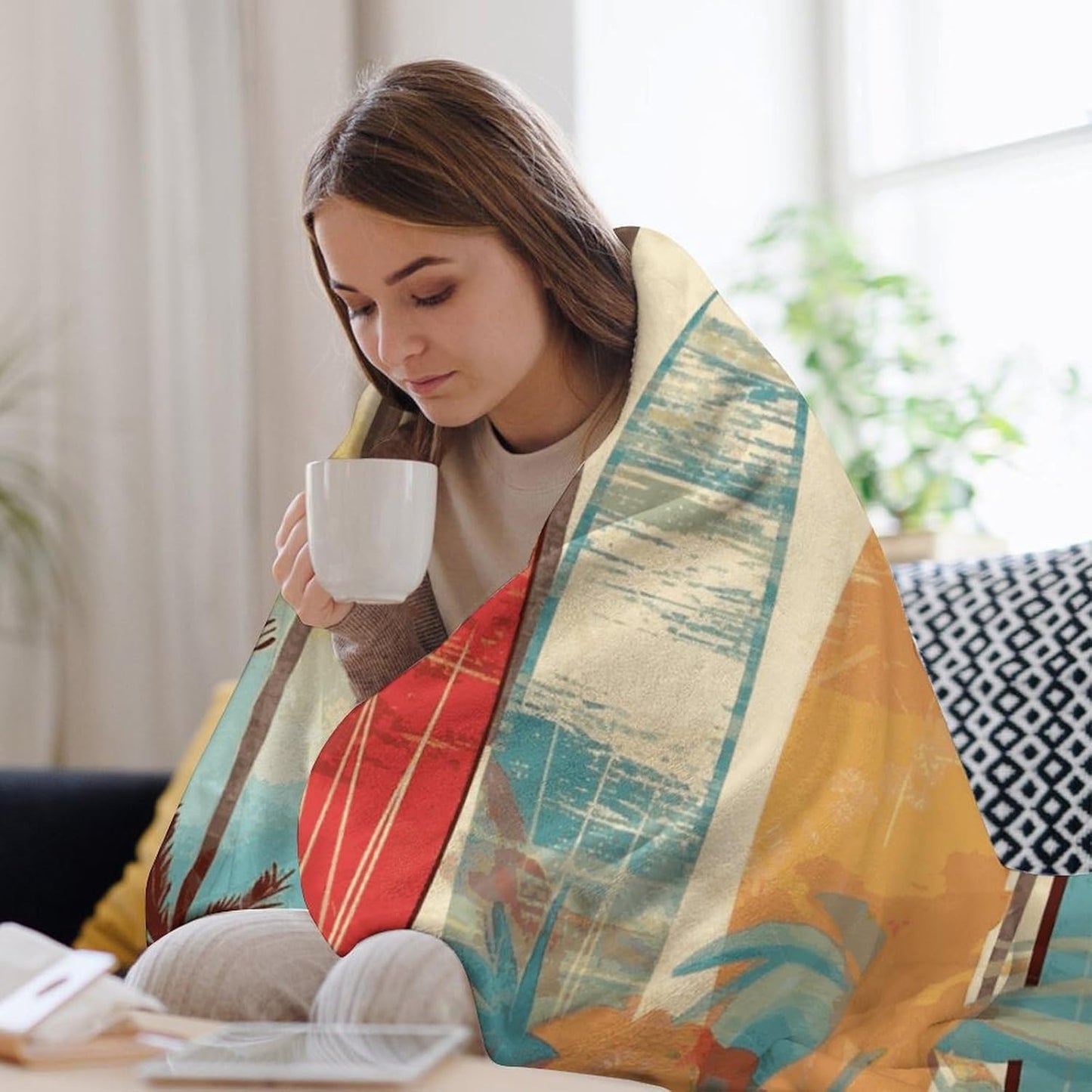 Surfboard Palm Tree Blanket Super Soft Lightweight Throw Blanket Cute Cozy Warm Bed Blanket Decorative Fuzzy Blanket All-Season Home Decor Gift for Sofa Couch Living Room 30"*40"（76 * 100cm）