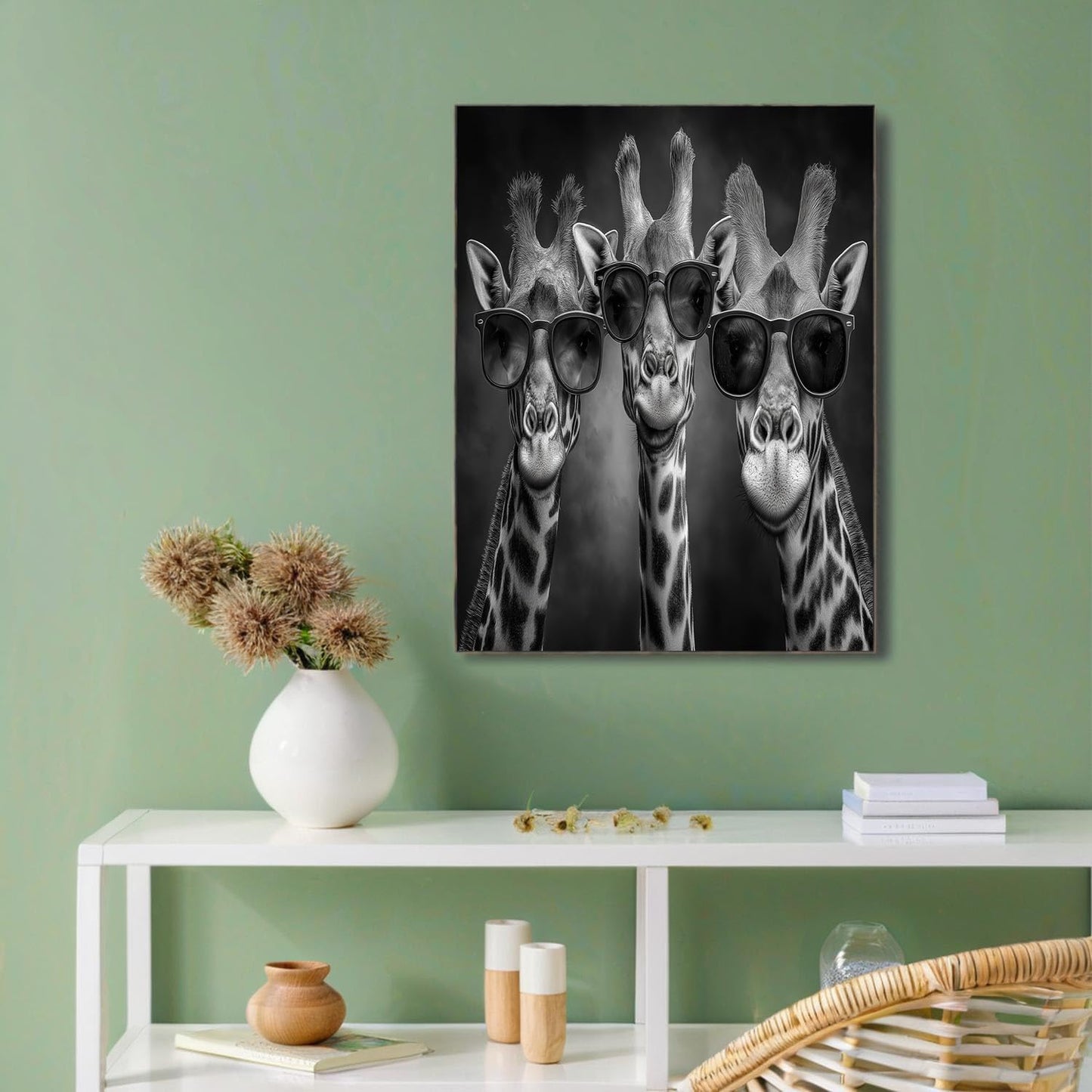 GDJSMIN Humorous Scene Wall Art, Sunglasses Giraffe Poster for Reading Room Living Room Decor 24 x 36 inch Unframed