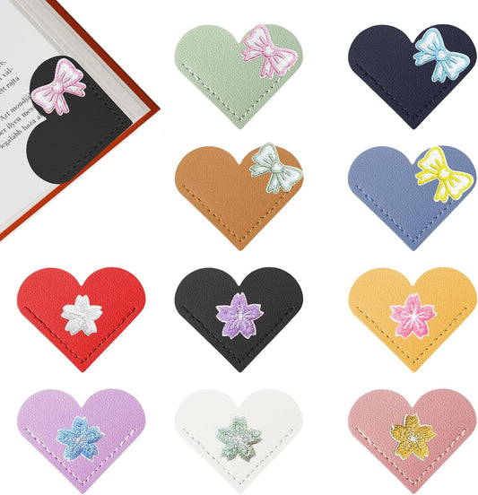 10 Pcs DIY Leather Heart Bookmarks for Women Book Lovers, Book Accessories Gifts for Reading Women, Cute Corner Page Bookmarks for Book Lovers Teachers Students, School Office Home Supplies(Heart B)