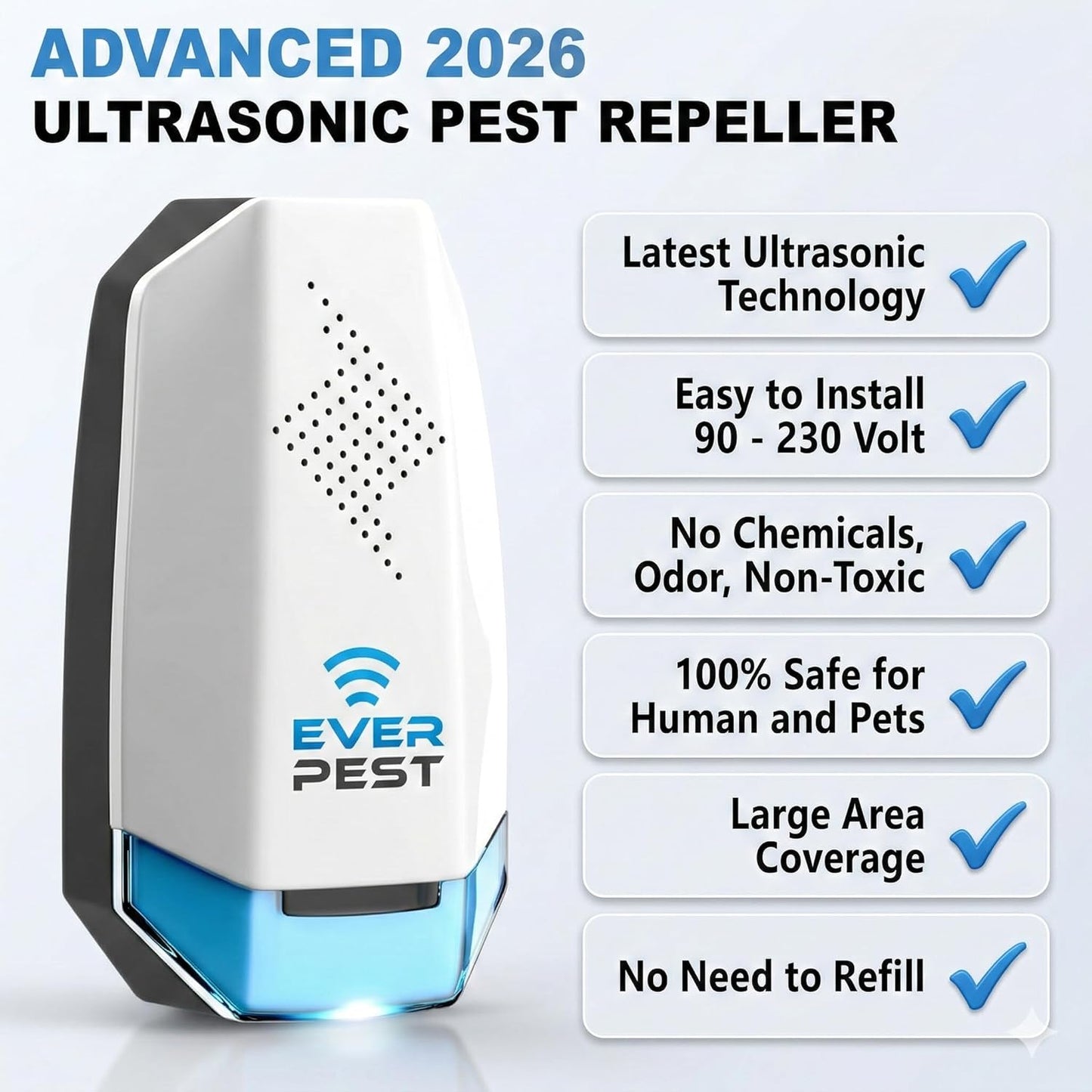 Ultrasonic Pest Repeller Control Plug in 2 Pack- Electronic Insect Defender - Roach Bed Bug Mouse Mosquito - Indoor Reject - for Cockroach Ants Mice Fly Rat Bedbug