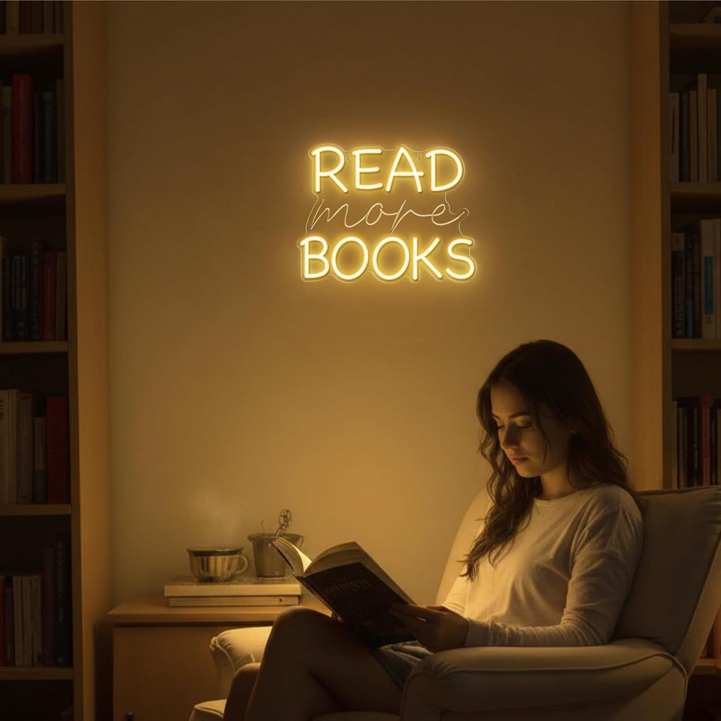 Kavaas Read More Books Neon Sign Reading Corner LED Light Neon Signs for Library Classroom Book Club Wall Decor -Best Back to School Gifts for Teens Kids