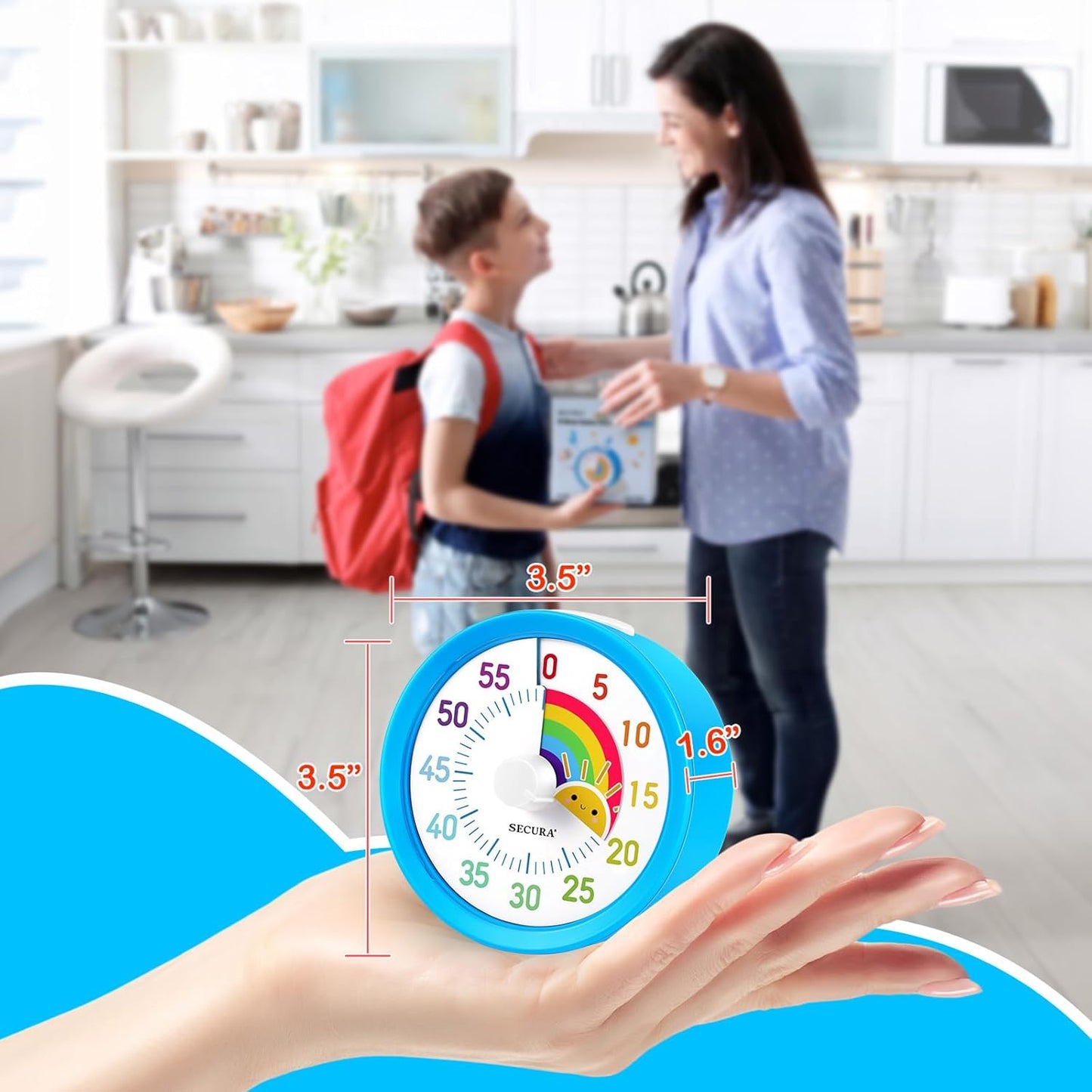 Secura 60-Minute Visual Timer, Rainbow Classroom Timers for Kids, Time Clocks, Countdown Time Tracker Management Tool with Pause Function (Blue & Sun)