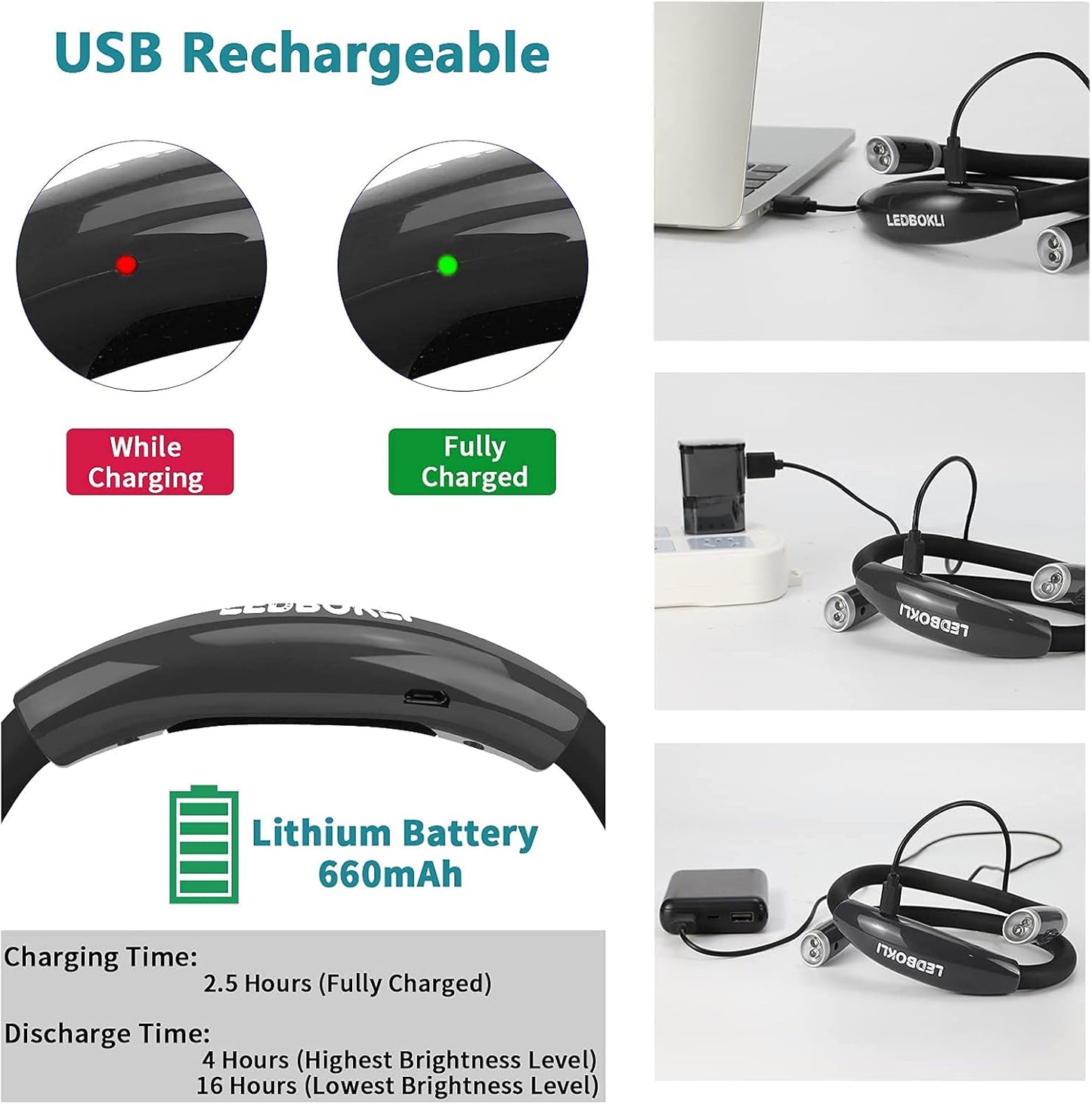 Book Light for Reading in Bed, Rechargeable Neck Reading Light, 650mAh 3 Lighting Modes 4 LED Beads, Reading at Night Hands Free, Neck Light for Reading, Knitting, Repairing (Black)