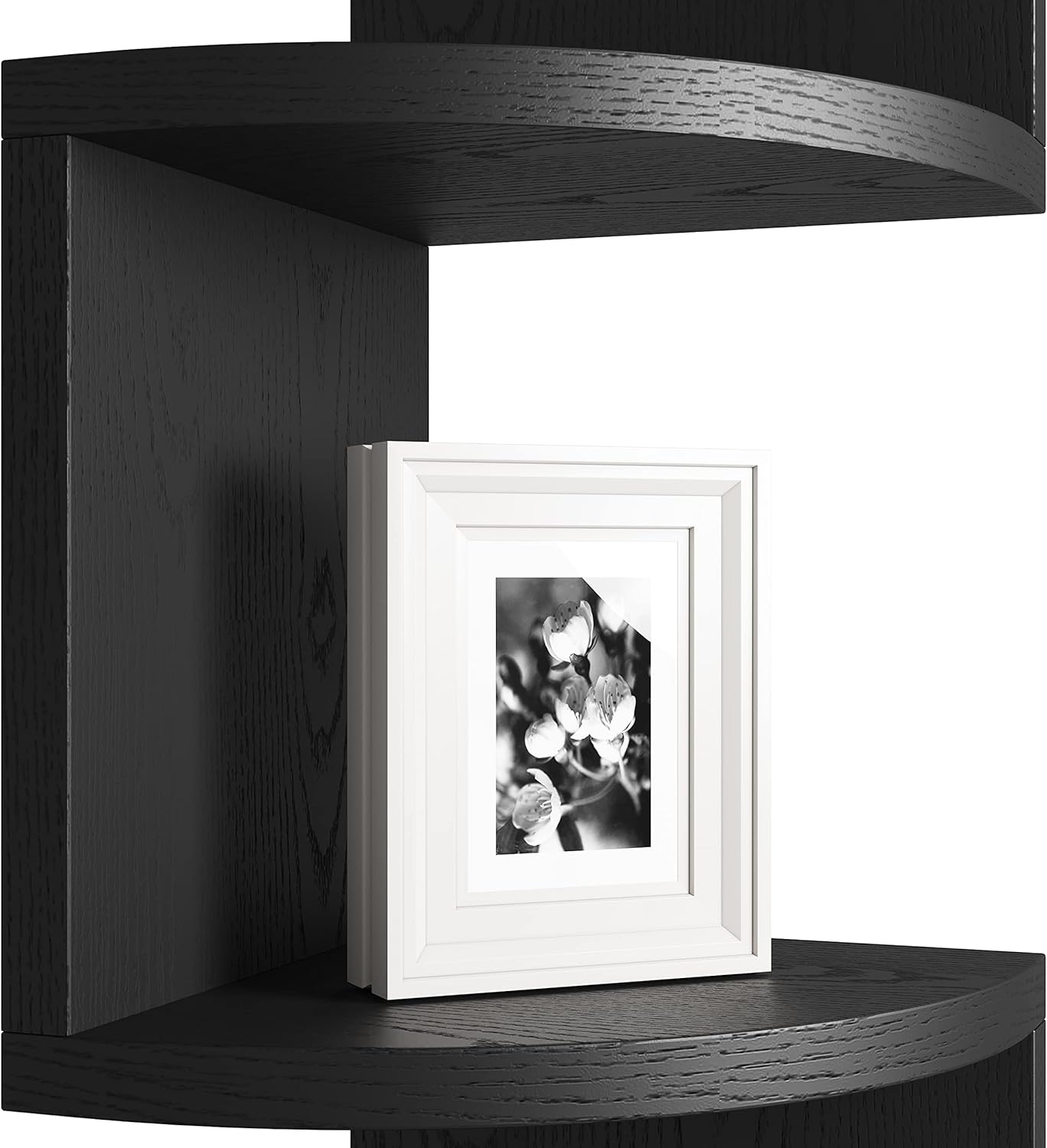 GREENDEW 5-Tier Wall Mount Radial Floating Corner Shelf, Wood Display Storage Shelves for Home Office Decor (Black)