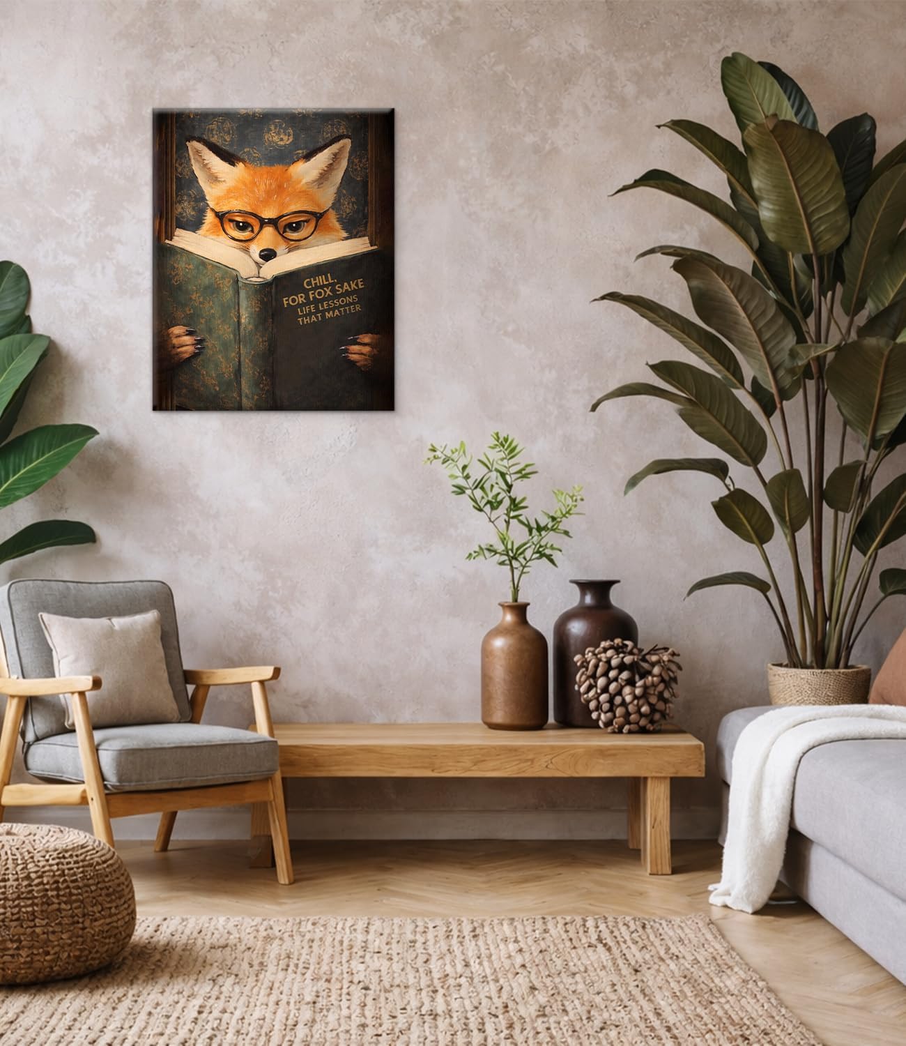 Vintage Fox Reading Wall Art Print - Whimsical Bookish Fox Canvas Poster Painting - Animal Wall Decor for Home Reading Room Study 8x10 Inch Framed