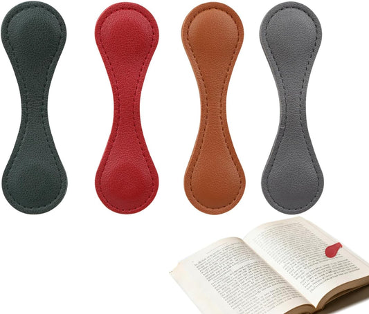 4 PCS Magnetic Leather Bookmarks - Double Sided Magnet Clips - Vintage PU Leather Bookmark Set for Book Lovers - Perfect Holiday Gifts for Women Men