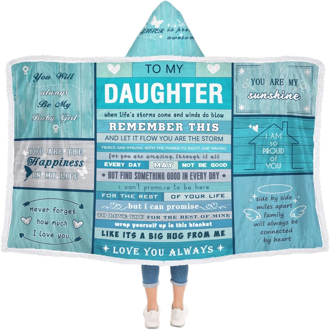 to My Daughter Gifts from Mom, Mother's Day Birthday Gift Sherpa Flannel Wearable Hoodie Blanket Gifts for Adult Daughter, Couch Blanket Hoodie Gift