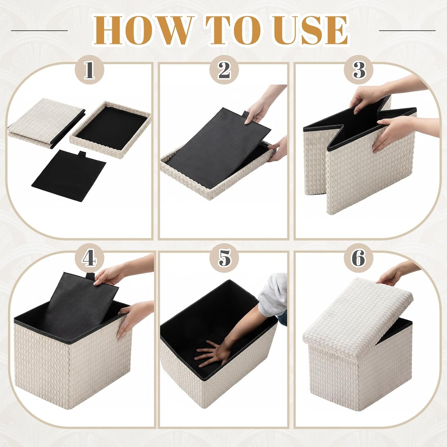 Thyle Storage Ottoman with Lid, Foldable Foot Rest Stool with Hidden Storage, Corduroy Ottoman for Living Room Bedroom Dorm Under Desk, 16x12x12 Inch(Beige)
