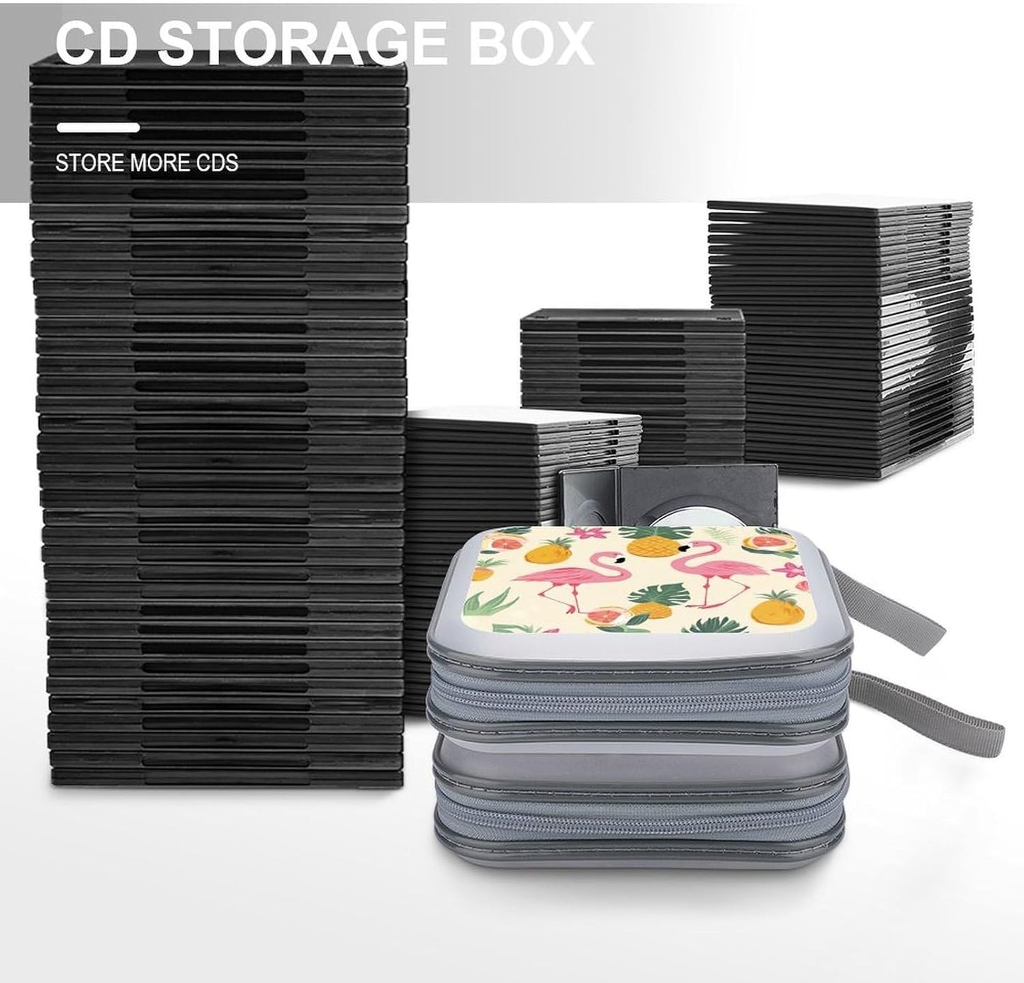 Flamingos And Pineapples CD Case 40 Capacity Case Zipper CD Collection Bag with Handles Cover DVD Storage Hard Plastic DVD Disc Cases Storage Binder for Car Home Office Travel