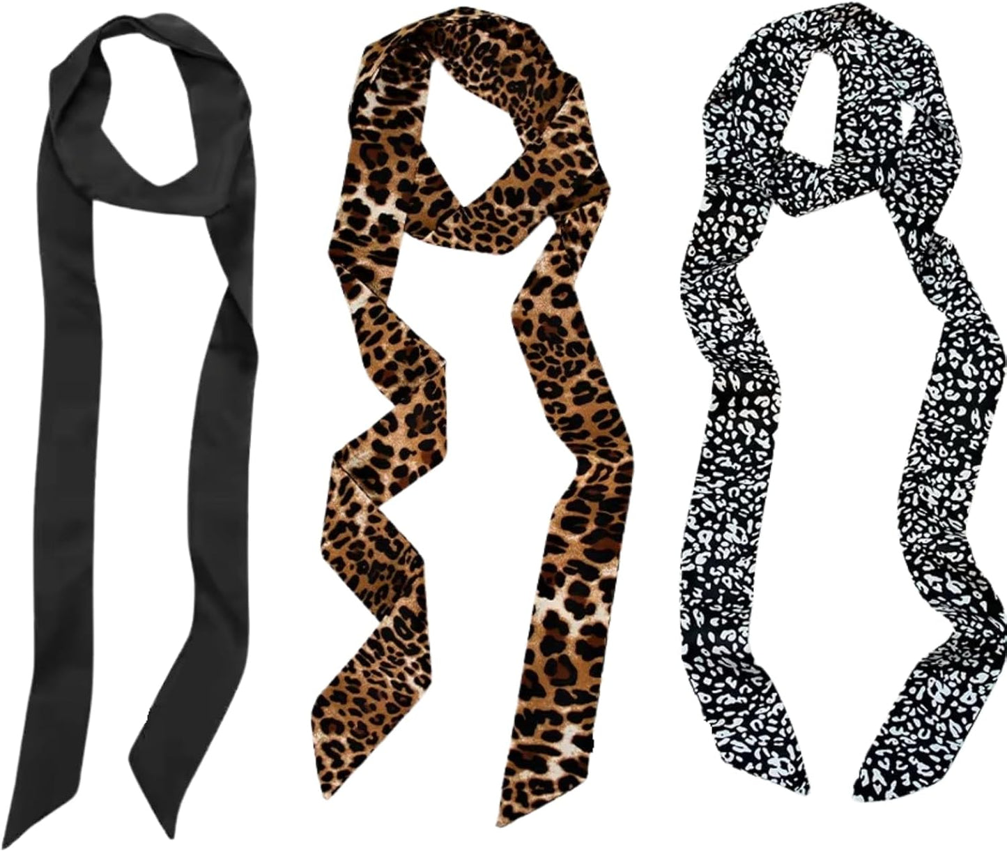 CHLINS 3 Pcs Head Scarves for Women Leopard Purse Bag Scarfs for Handbags Long Skinny Hair Band Neck Scarf for Women Girls
