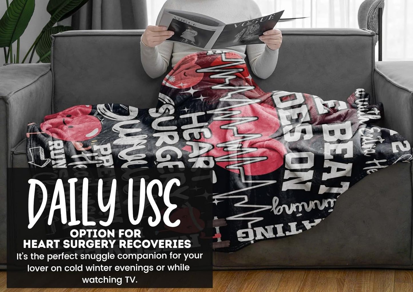 Heart Surgery Recovery Gifts for Men Women, Open Heart Surgery Gifts Item Soft Flannel Blanket, 65 x 50 inches