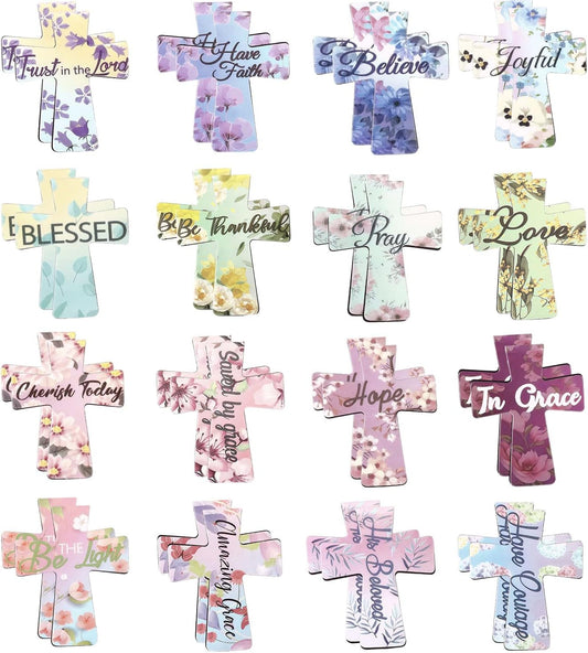32pcs Magnetic Cross Bookmarks, 16 Colors Christian Bible Verse Bookmarks Magnetic Page Holders for Reading Women Students School Church Bible Study (Floral Style)