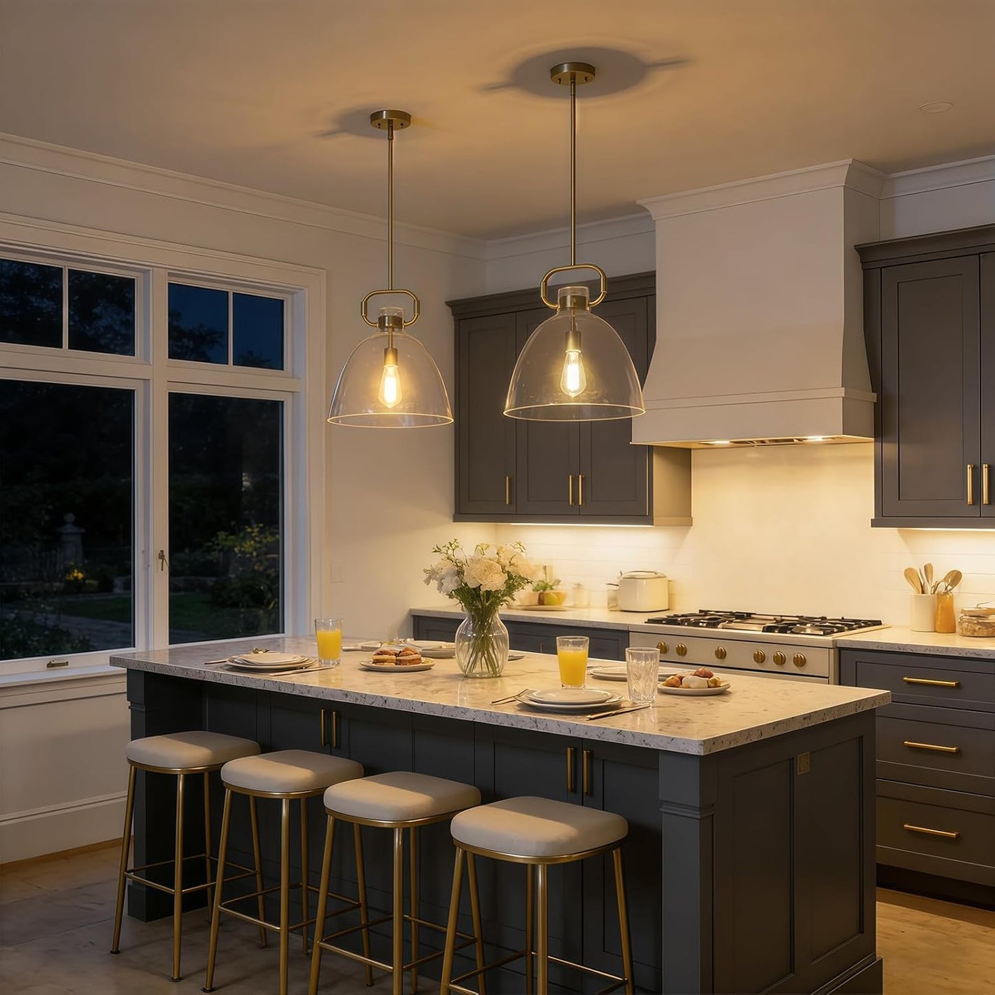 14’’ Large Pendant Lights Kitchen Island, 1-Light Modern Brass Gold Kitchen Island Lighting with Glass Shade, Adjustable Hanging Pendant Light for Dining Room Bedroom Hallway E26