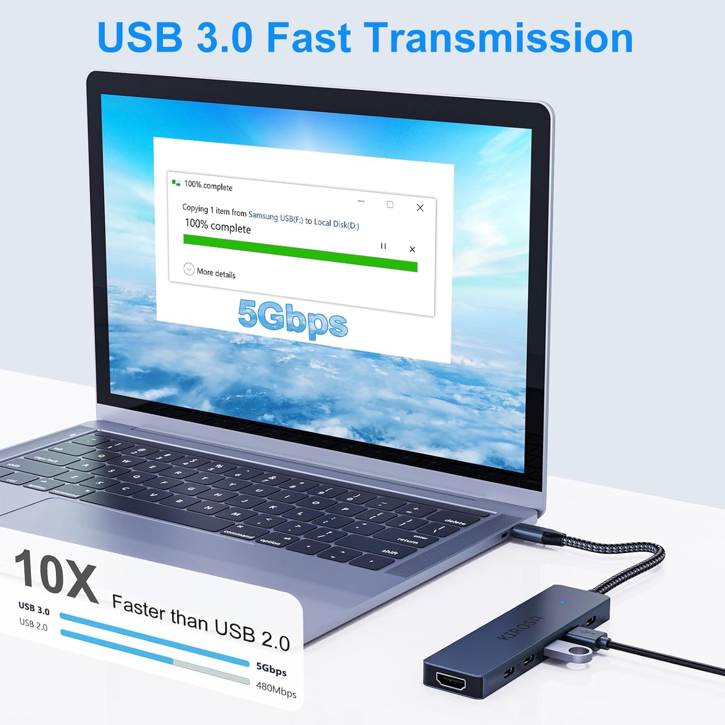 9IN1 USB C Hub Multiport Adapter for MacBook Pro Air: KIROSA USB C to 4K HDMI Hub Dongle with 100W PD USB3.0 - Portable USBC Hub Compatible with Laptops and Other Type C Devices