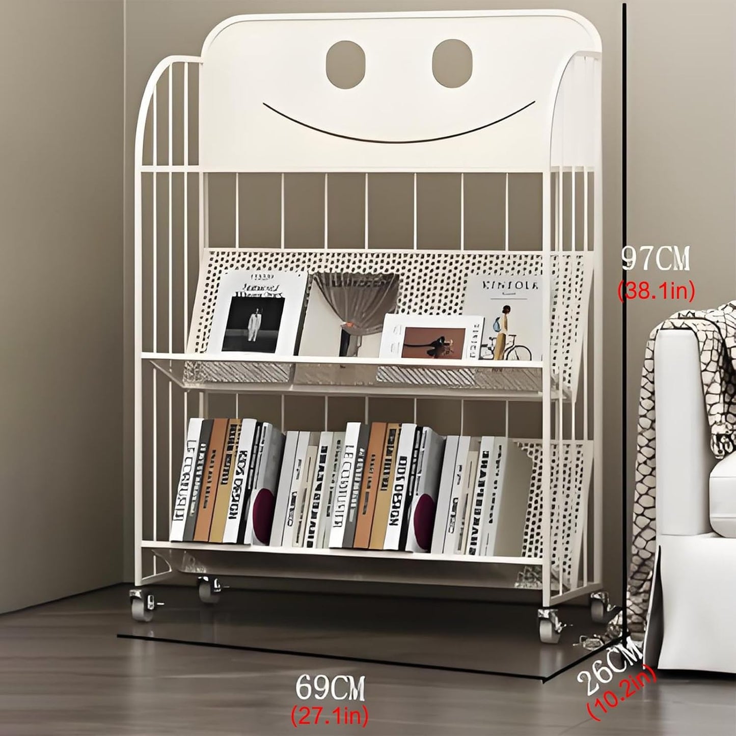 Rotating bookshelf,modern bookshelf,spinning bookshelf,metal bookshelf,rotating book shelf,unique bookshelf,Suitable for living room, bedroom, study, living room corner, office, balcony(White,69x26x97