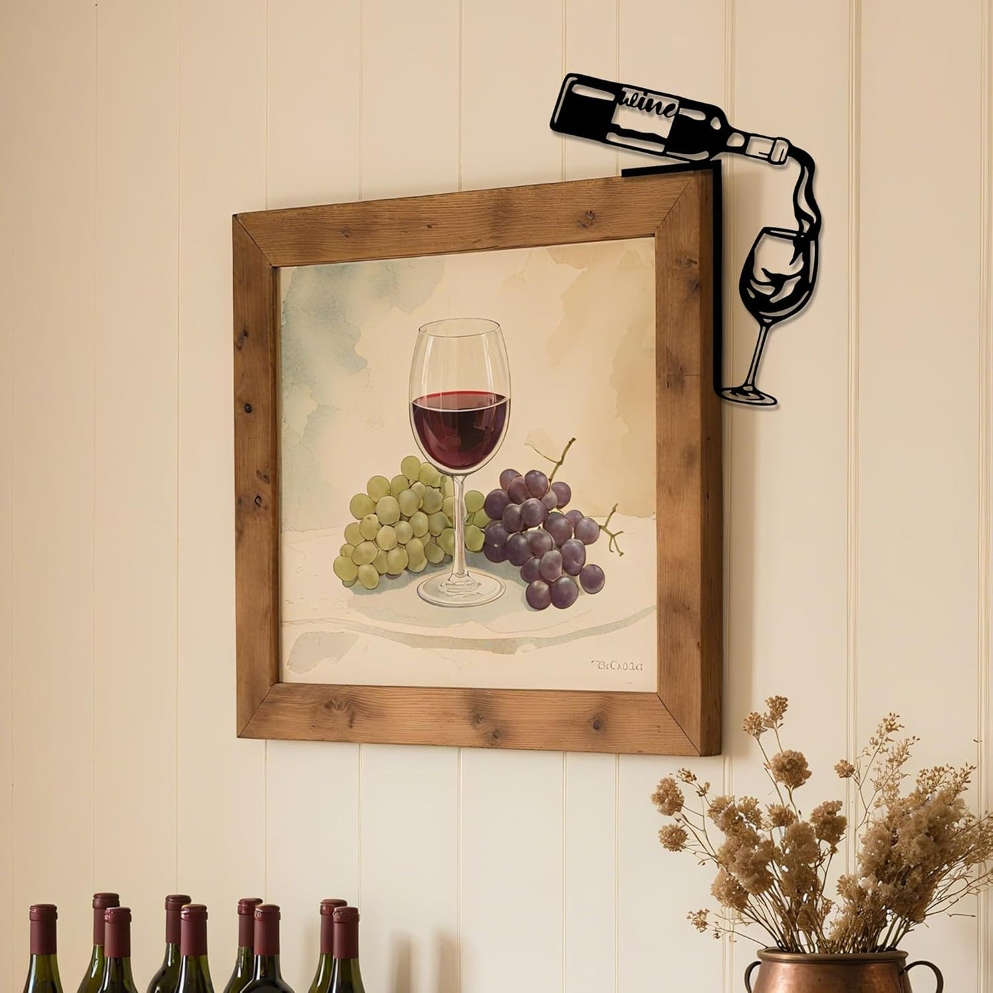 YATEASLU Wine Decor for Kitchen - Rustproof Metal Bar Signs for Home Bar Decor - Door Frame Art with Wine Bottle & Glass Design - Gifts for Christmas, Thanksgiving,