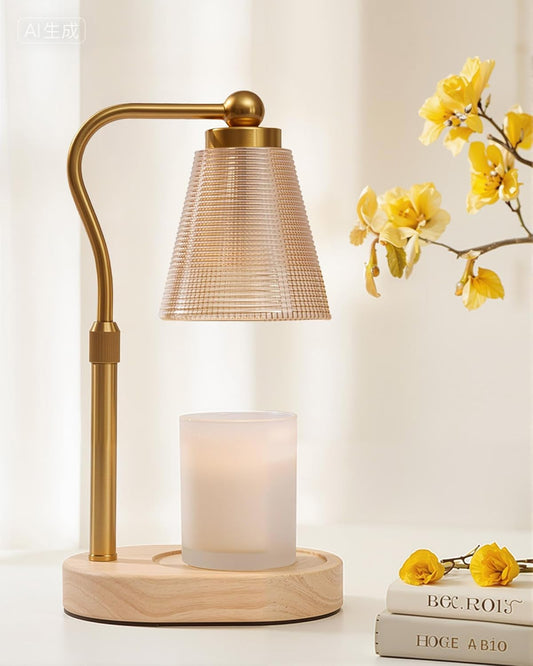 Candle Warmer Lamp with Timer, Dimmer, Adjustable Height, 2 Replacement Bulbs, Electric Candle Warmer for Jar Candles, Decorative Candle Lamps (Gold)