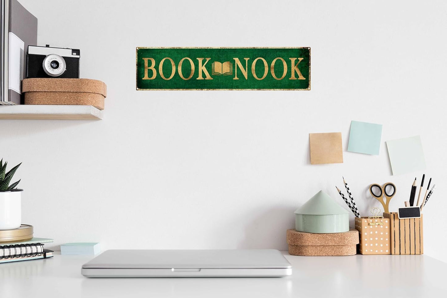 Book Nook Metal Sign 4x16in Boho Reading Plaque for Library Classroom Study Room Wall Decor