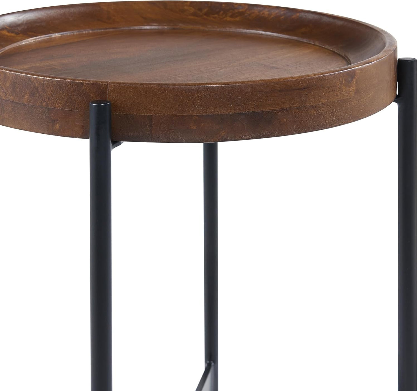 Brookline 20" Round Wood End Table – Solid Top with Tray Edge and Black Metal Legs – Rustic Farmhouse Accent Table for Living Room, Bedroom, or Small Spaces by Alaterre Furniture (Medium Chestnut)