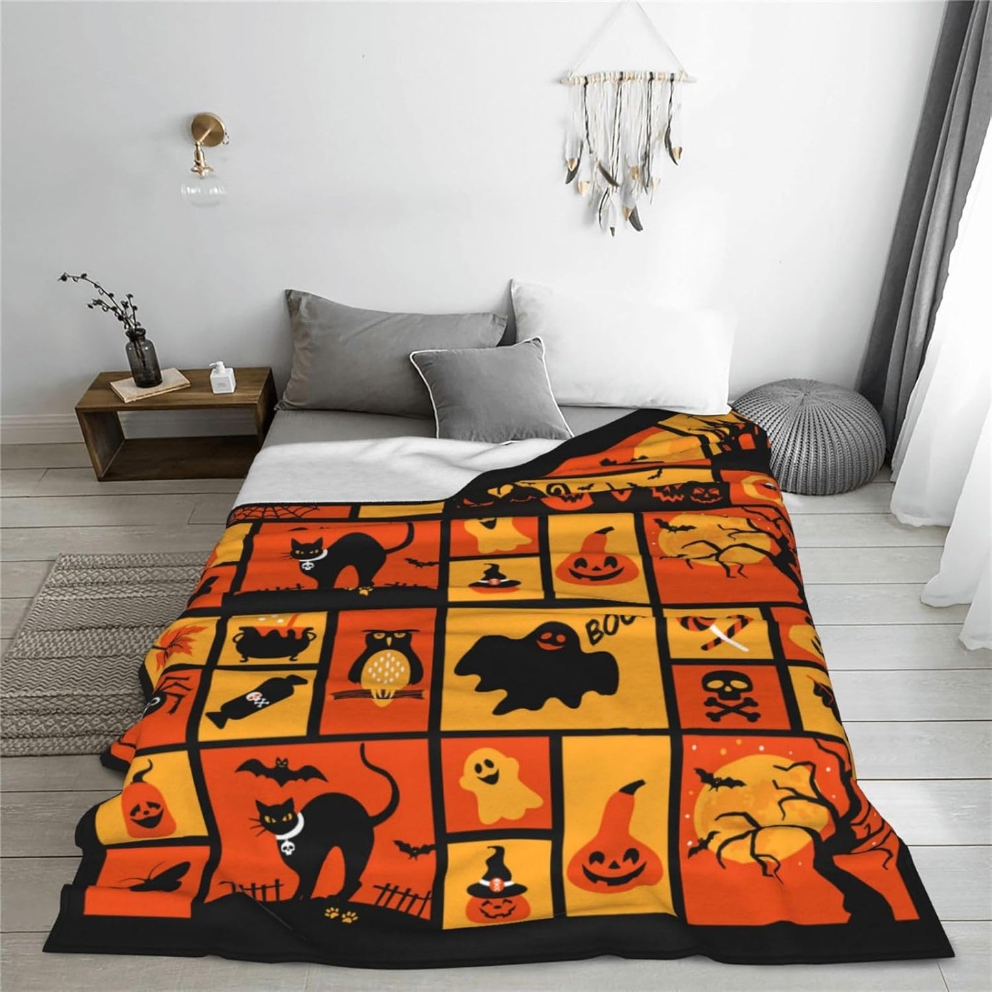 Halloween Happy Halloween Blanket Halloween Throw Blanket Flannel Lightweight Soft Plush Fuzzy Blankets for Bed Sofa Couch Livingroom Chair Car Travel Pet 50"x40"
