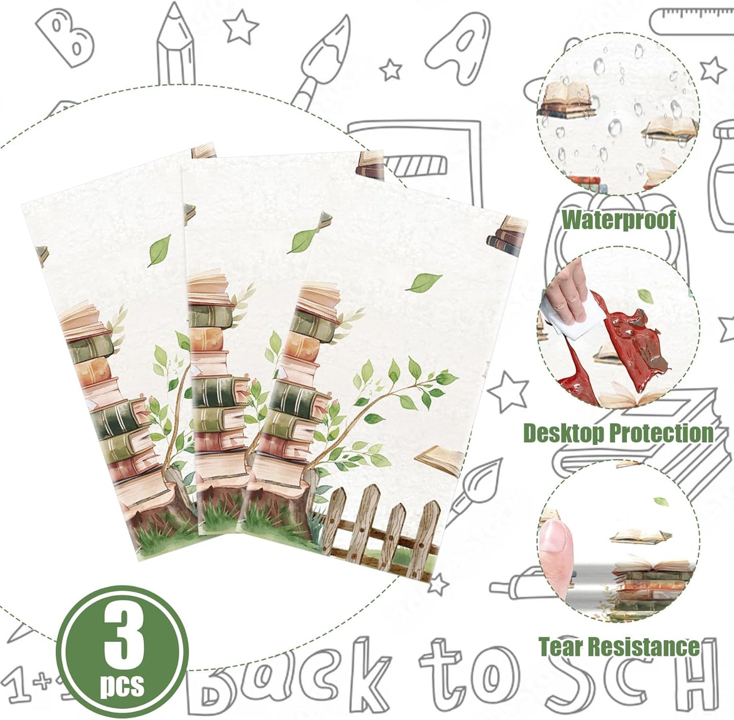 3Pcs Book Themed Party Tablecloth, 54 x 108 Inch Book Club Plastic Table Cover, Waterproof Library Reading Themed Table Cloths for Reading Party, Storybook Baby Shower Decorations