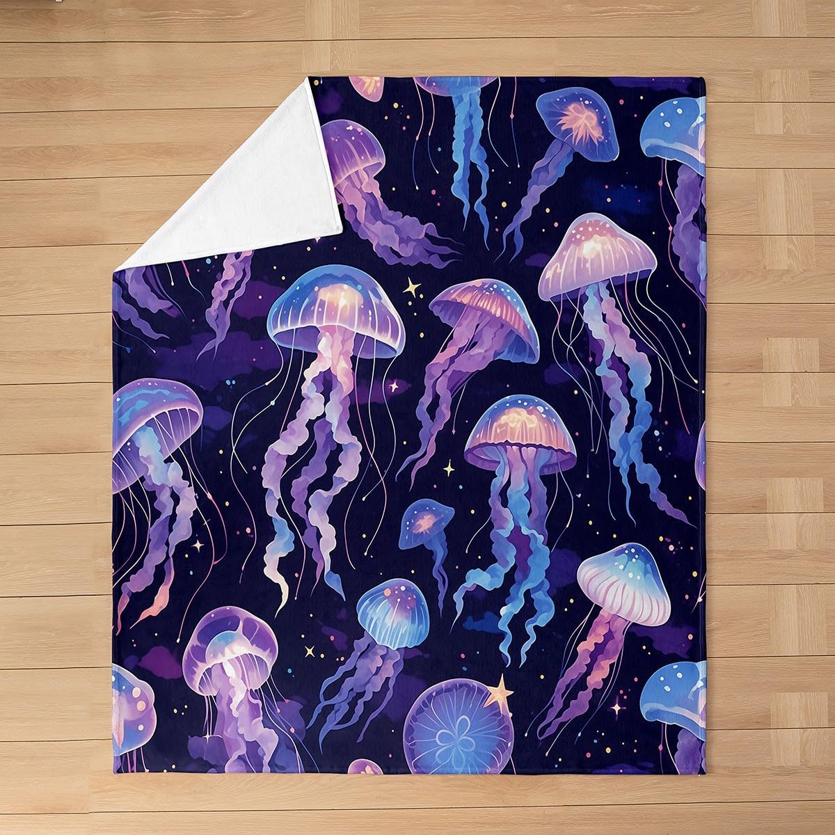 Feelyou Jellyfish Plush Throw Blanket Throw 50"x60" Bright Purple Flannel Fleece Blanket for Sofa Couch Ocean All Season Bed Blanket Sea Creature Underwater World Room Decor Aquatic Animal