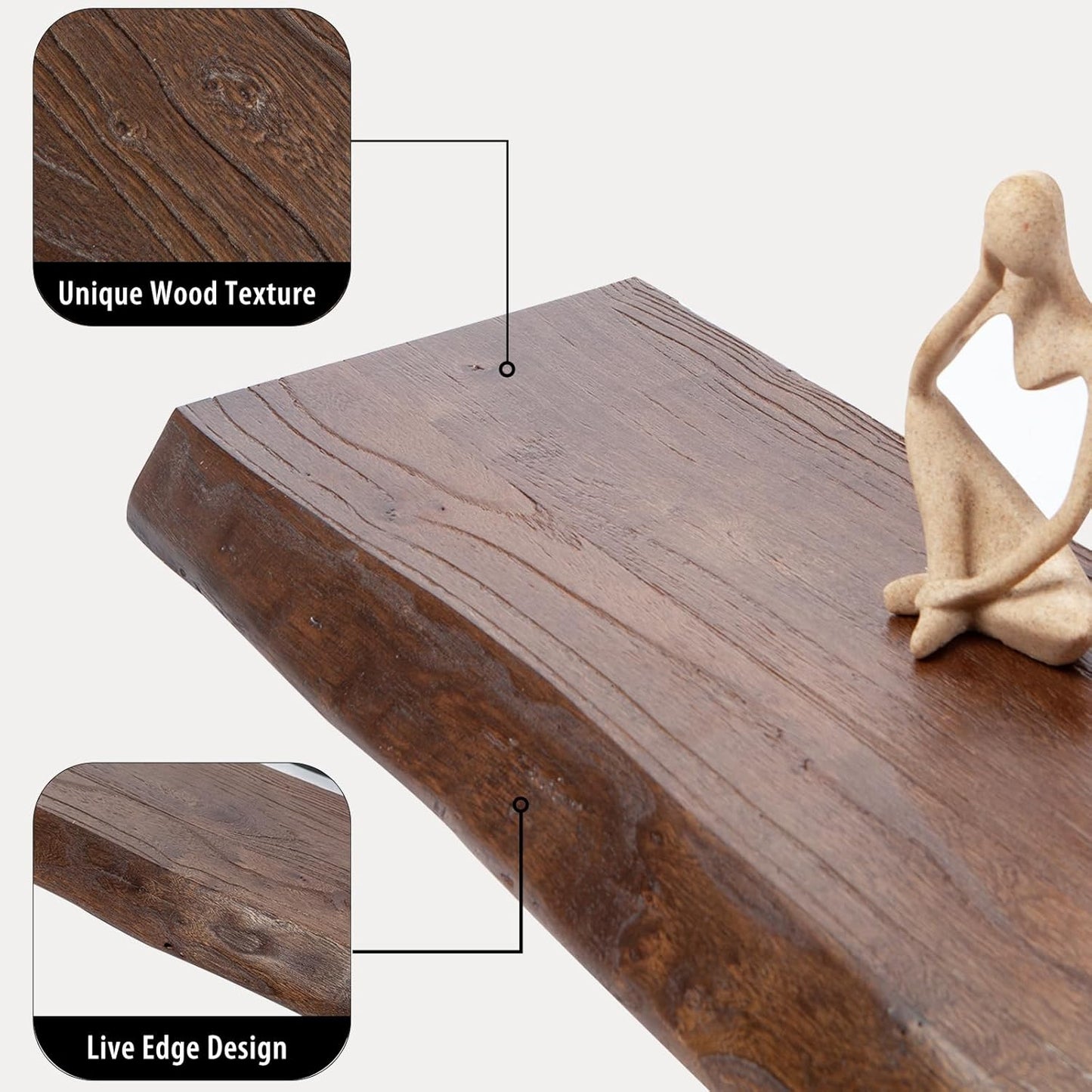 SAUMONIERES Live Edge Floating Shelves for Bedroom Living Room Wall Mounted Storage Long Natural Elm Wood Shelf Large Heavy Duty 8 Inch Deep, 24 inch Set of 2 Walnut Floating Shelves