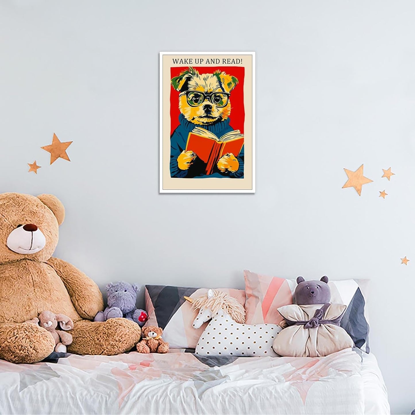 Vintage Animal Reading Poster Wake Up And Read Aesthetic Canvas Wall Art Retro Funny Inspiring Quotes Pet Dog Prints Painting For Living Room Office Library Wall Decor 8x12in Unframed