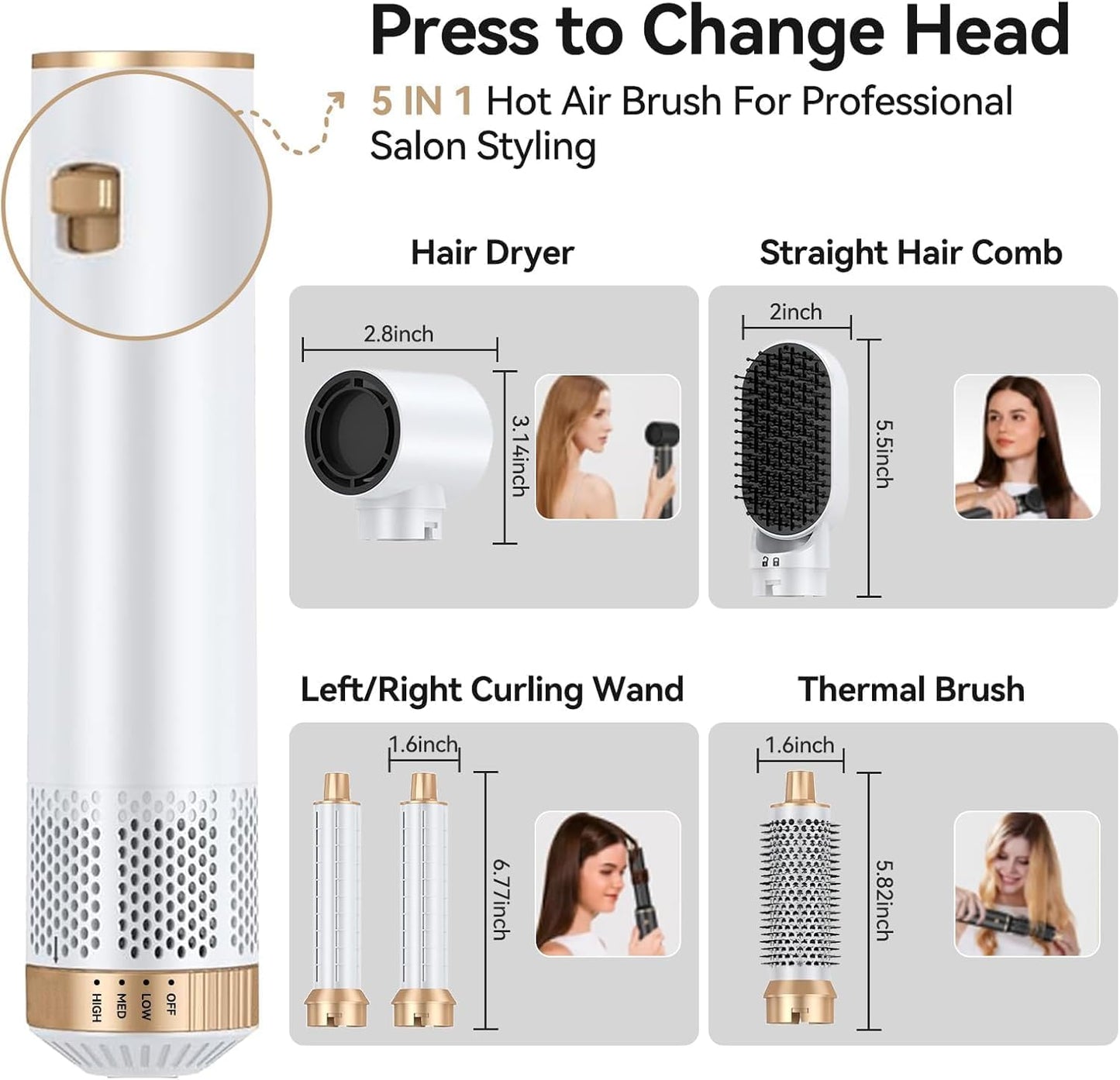 Blow Dryer Brush 5 in 1: Ionic Hot Air Styler Hair Dryer Brush Blow Dryer Set for Curling Volumizing Straightening Styling