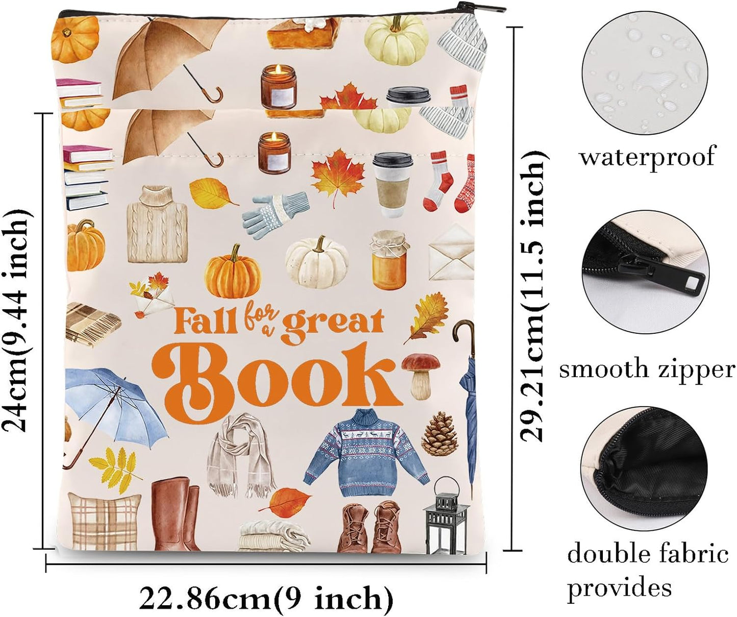 KEYCHIN Fall Book Club Book Sleeve Autumn Teacher Gifts Fall For A Great Book Book Covers Bookish Gifts Librarian Book Protector (Fall Great Book)