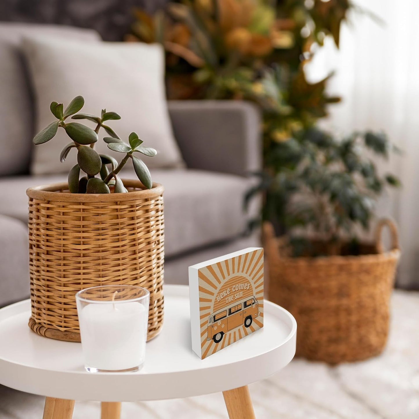 Here Comes the Sun Wood Box Sign Desk Decor,Trendy Retro Groovy 70s Wooden Box Sign Block Plaque for Home Bedroom Girls Room College Dorm Shelf Table Decor